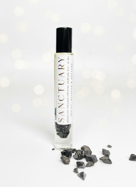 SANCTUARY Shungite Crystal Infused Perfume Roller: Protection & Detox Aromatherapy | Sandalwood, Vetiver, Bergamot