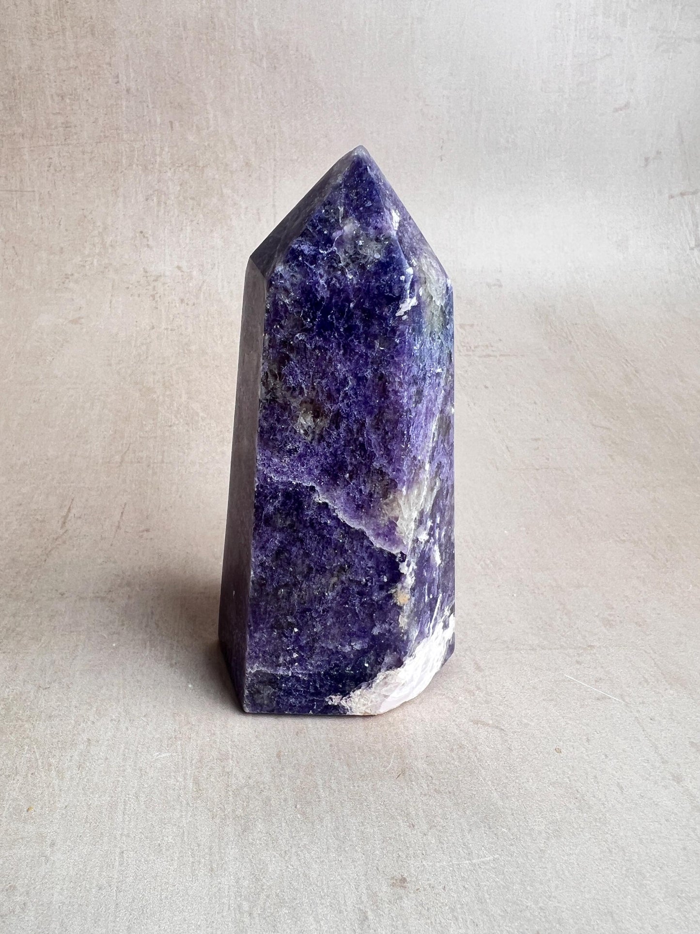Unicorn Stone Tower: Lepidolite, Smoky Quartz, Cleavelandite