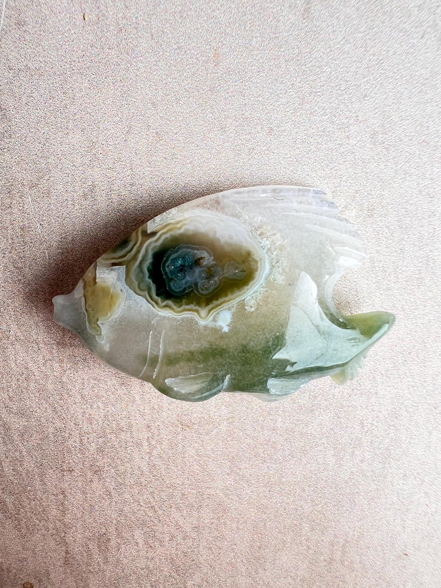 Hand Carved Ocean Jasper Fish Figurine: Marovato Chalcedony