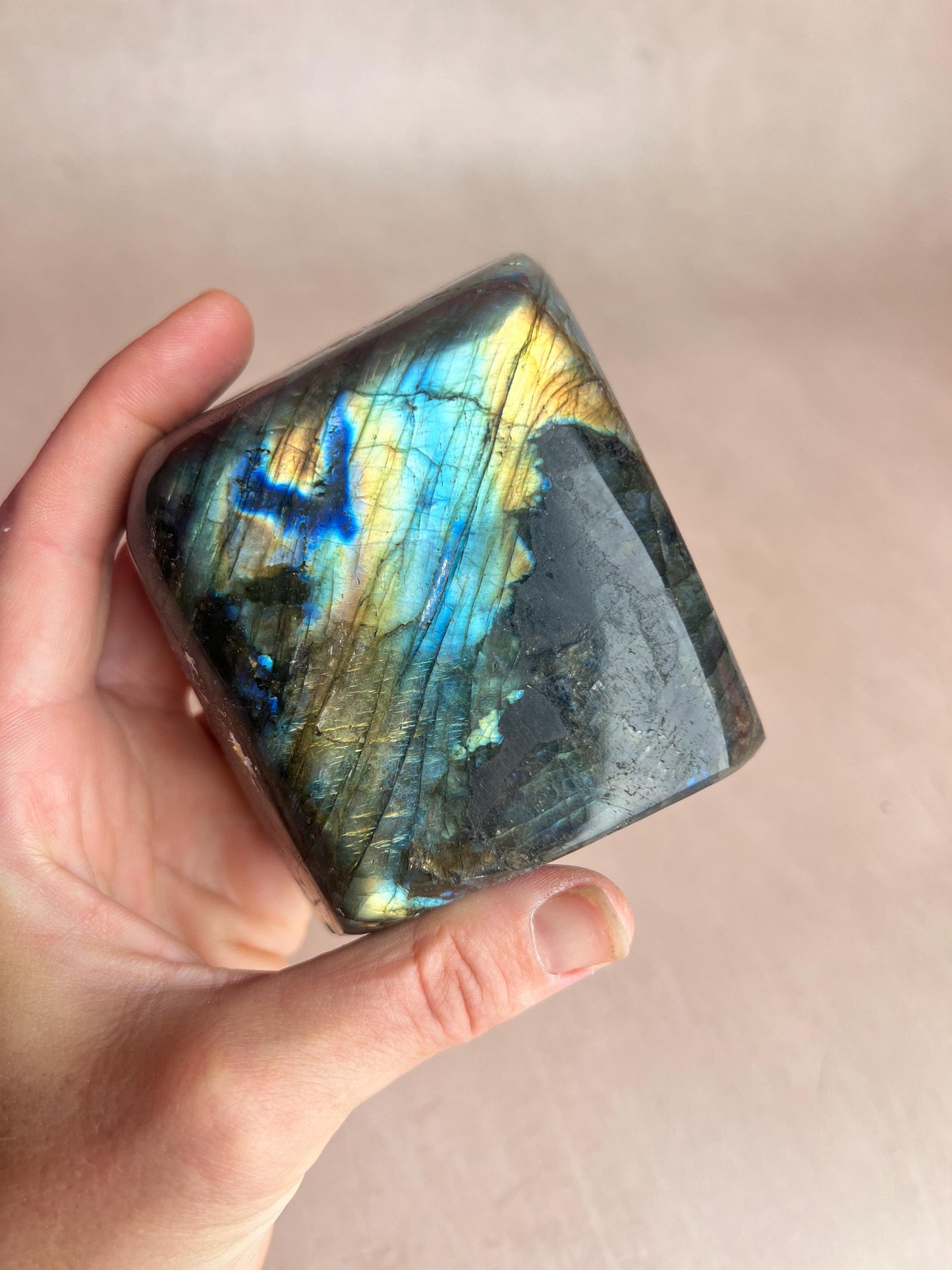 Flashy Blue Labradorite Free Form: Polished Healing Crystal, Spiritual Decor