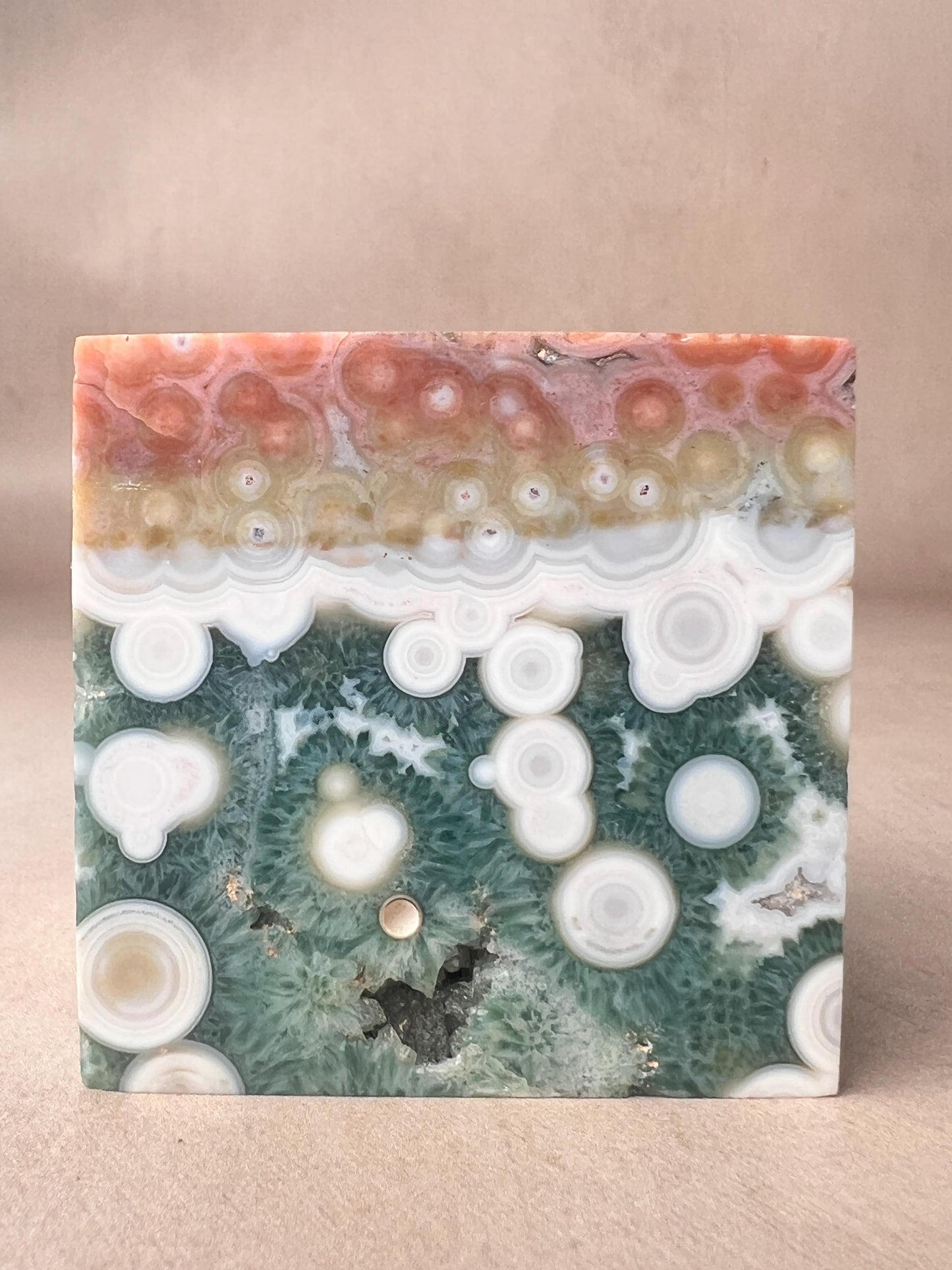 Ocean Jasper Vein 1 Cube with Green druzy and Flower Orbs