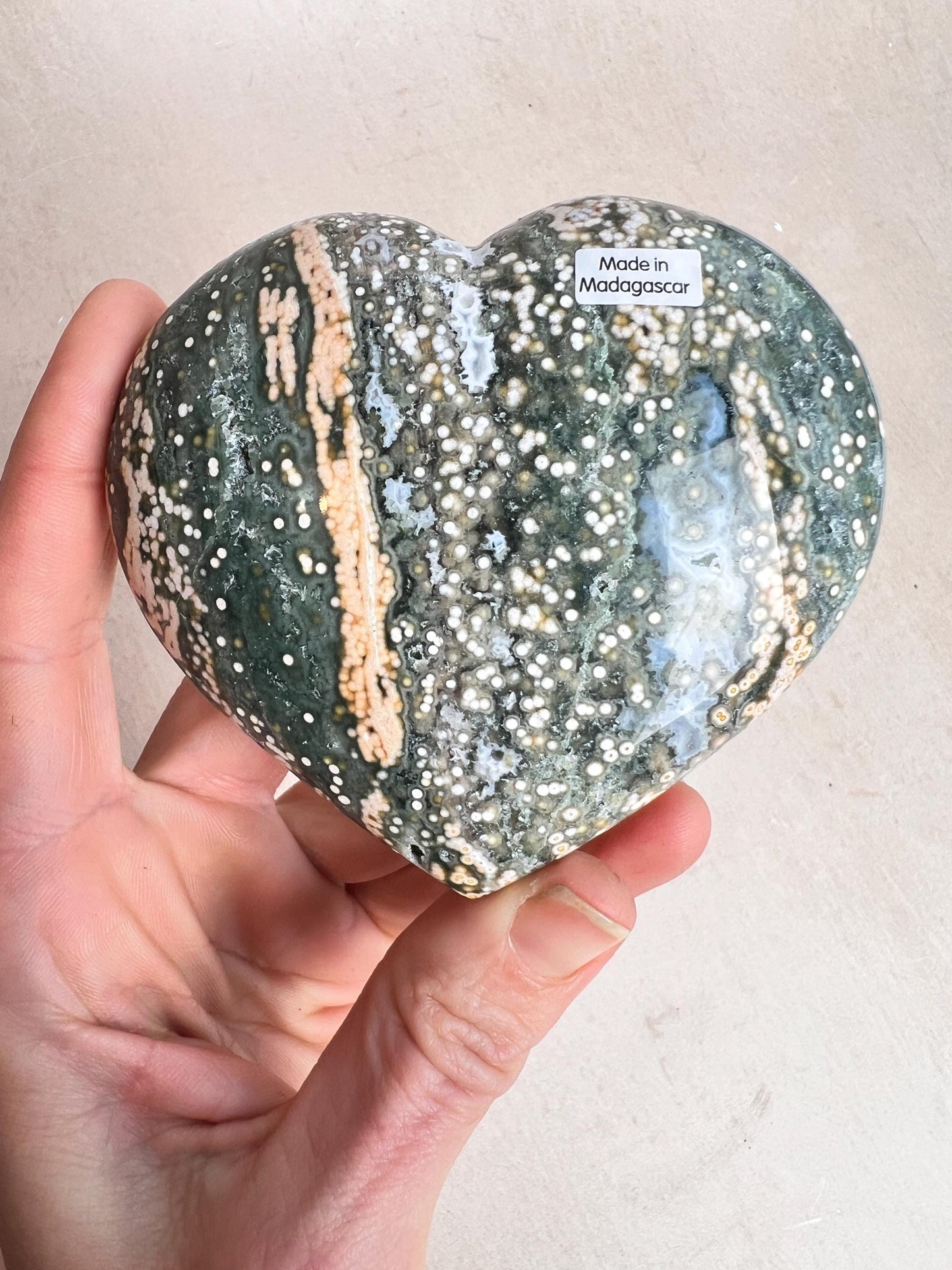 Ocean Jasper Heart Crystal : XL Veinless Carving