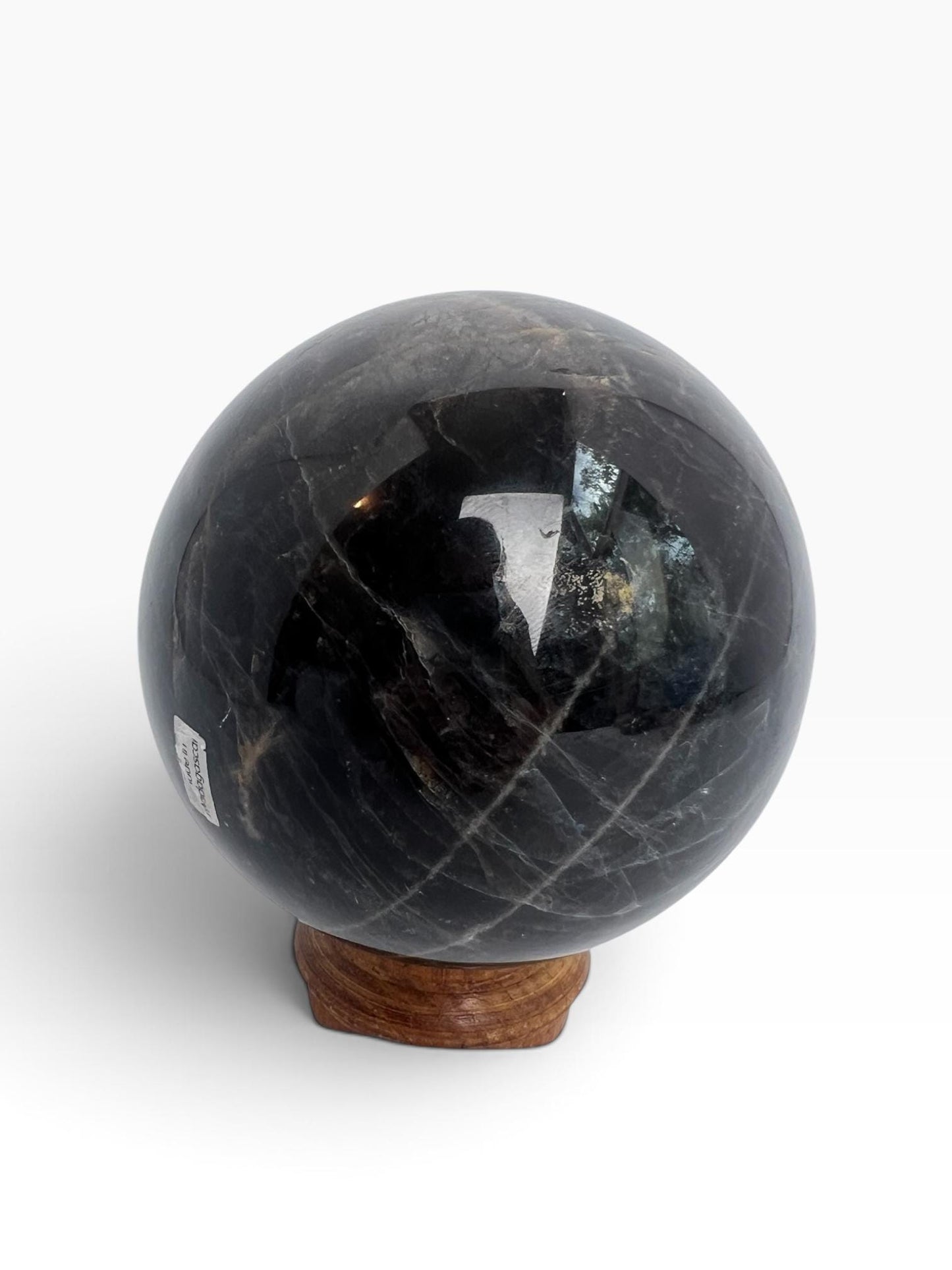 Black Moonstone Sphere : Flashy Adularescent Crystal Ball with Rainbow