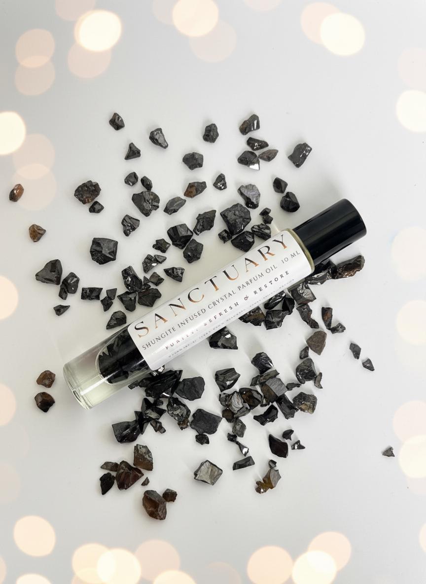 SANCTUARY Shungite Crystal Infused Perfume Roller: Protection & Detox Aromatherapy | Sandalwood, Vetiver, Bergamot