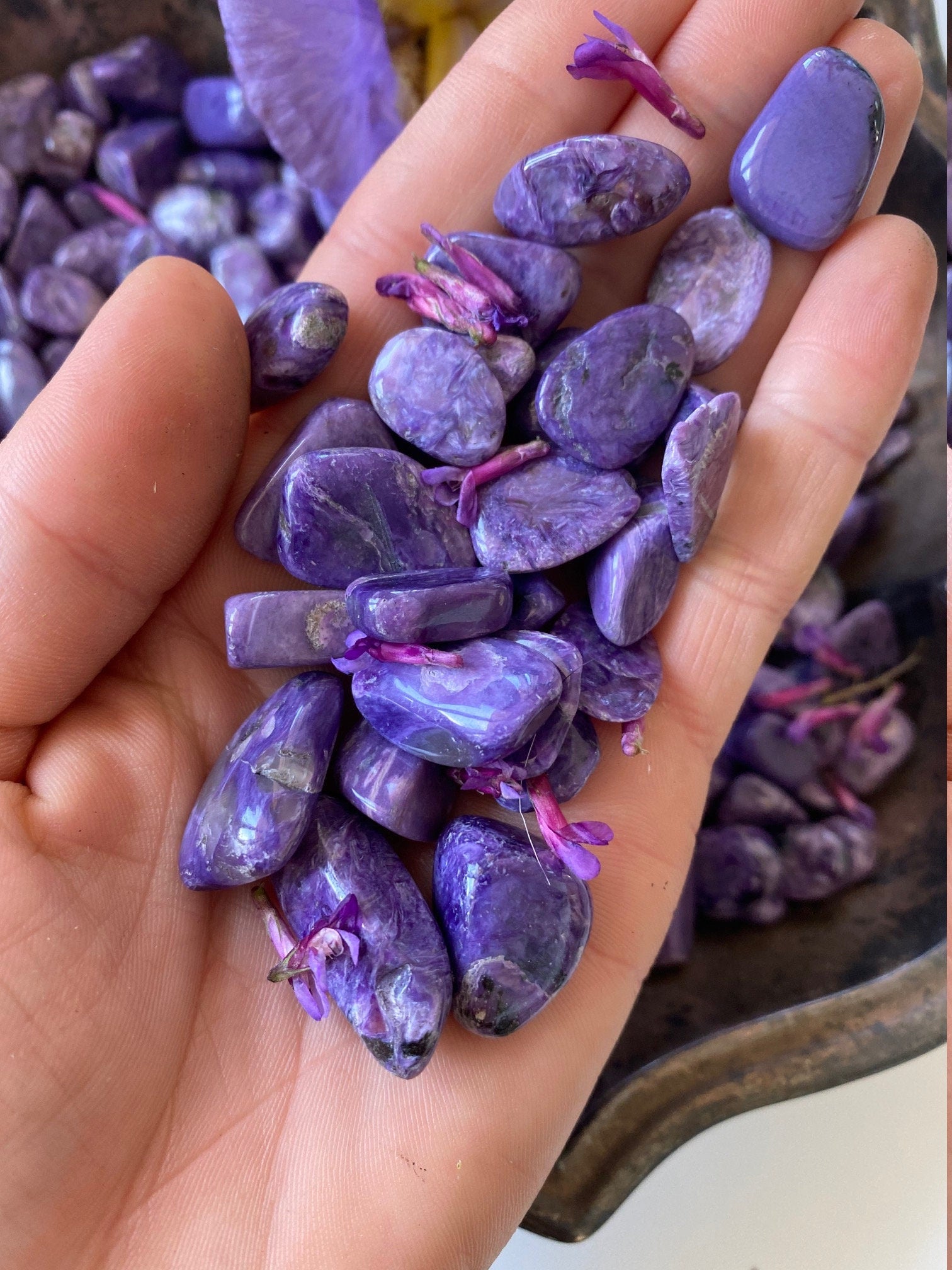 Charoite Tumbled Grid Stones 6 Piece Set Grade AAA XSmall