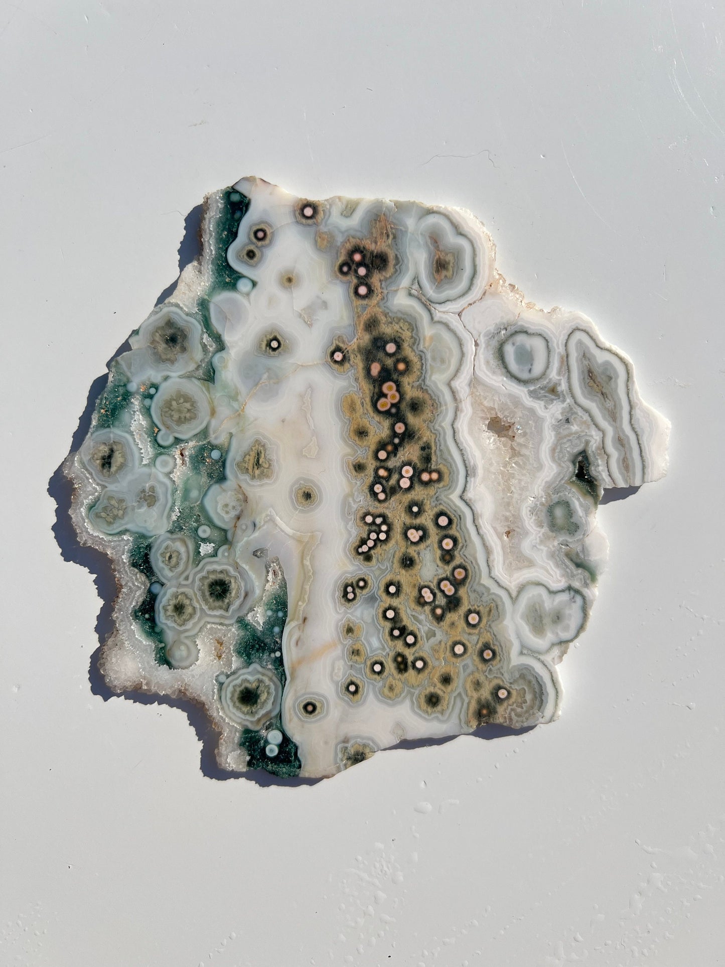Vein 1 - 2 Ocean Jasper Slab / Flower burst orbs / OJU18