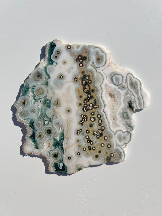 Vein 1 - 2 Ocean Jasper Slab / Flower burst orbs / OJU18
