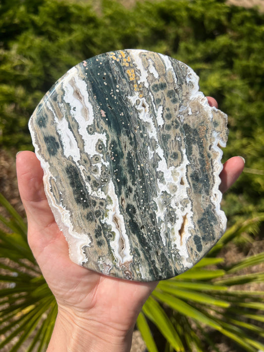 Vein 1 - 2 Ocean Jasper XXL Medallion / Flower burst orbs / OJU28