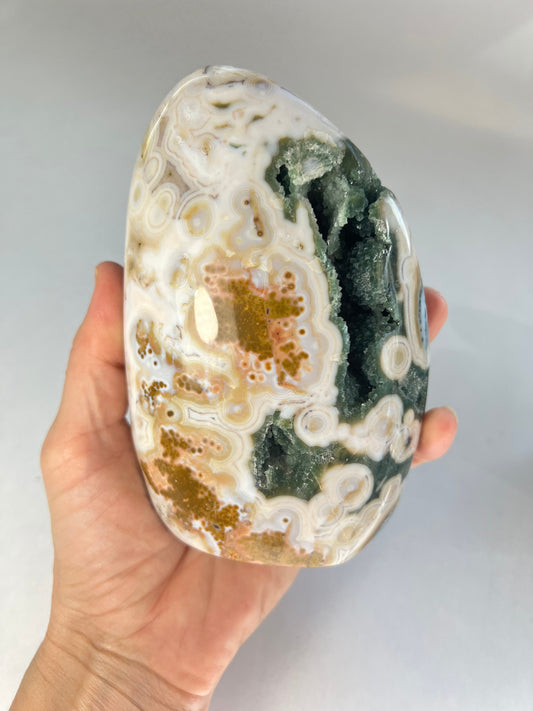 Vein 8 Ocean Jasper: Free Form Druzy Display Piece