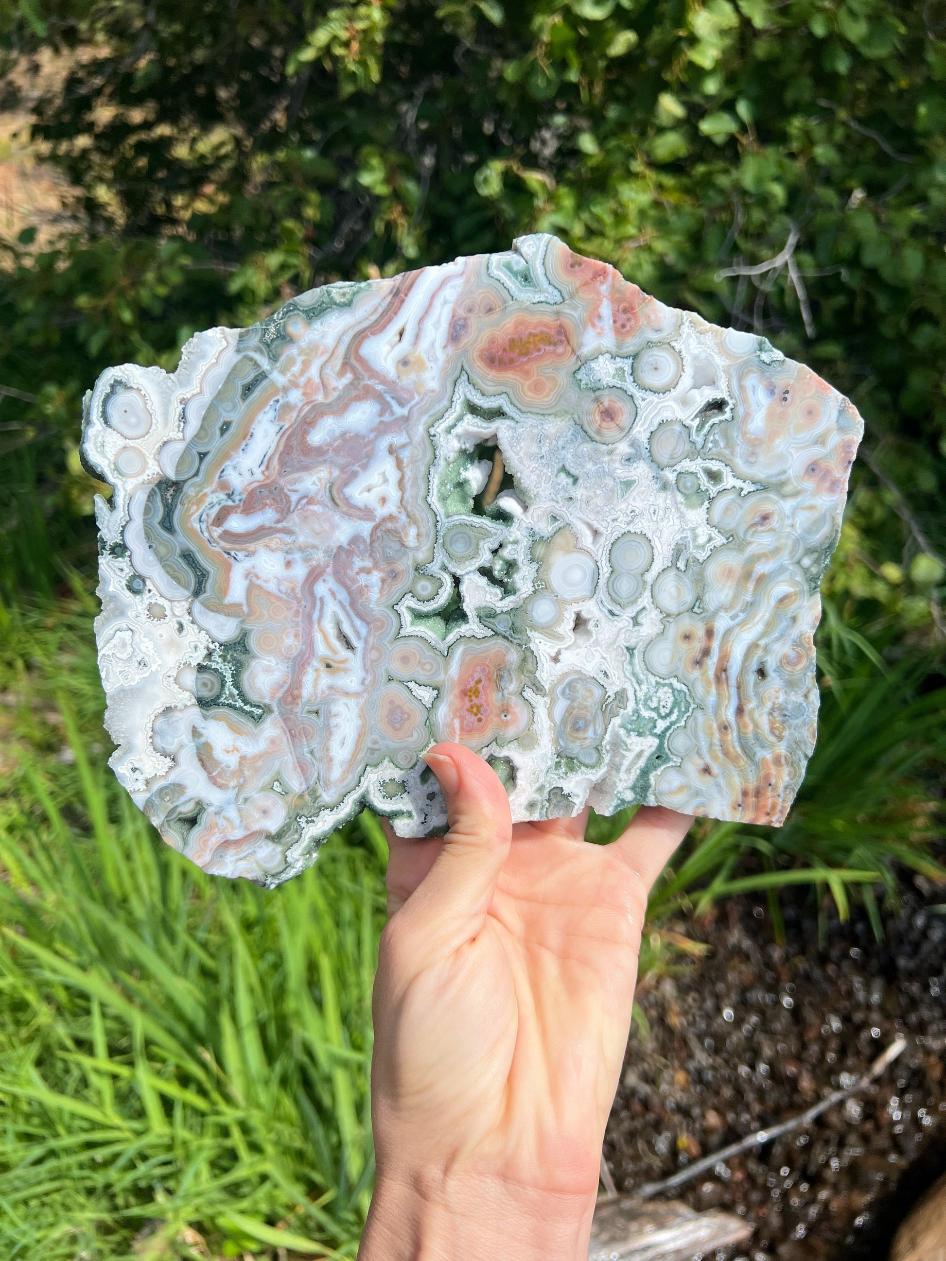 Ocean Jasper Eighth Vein Pink and Green Druzy Slab / V8 Slab / OJ HU11