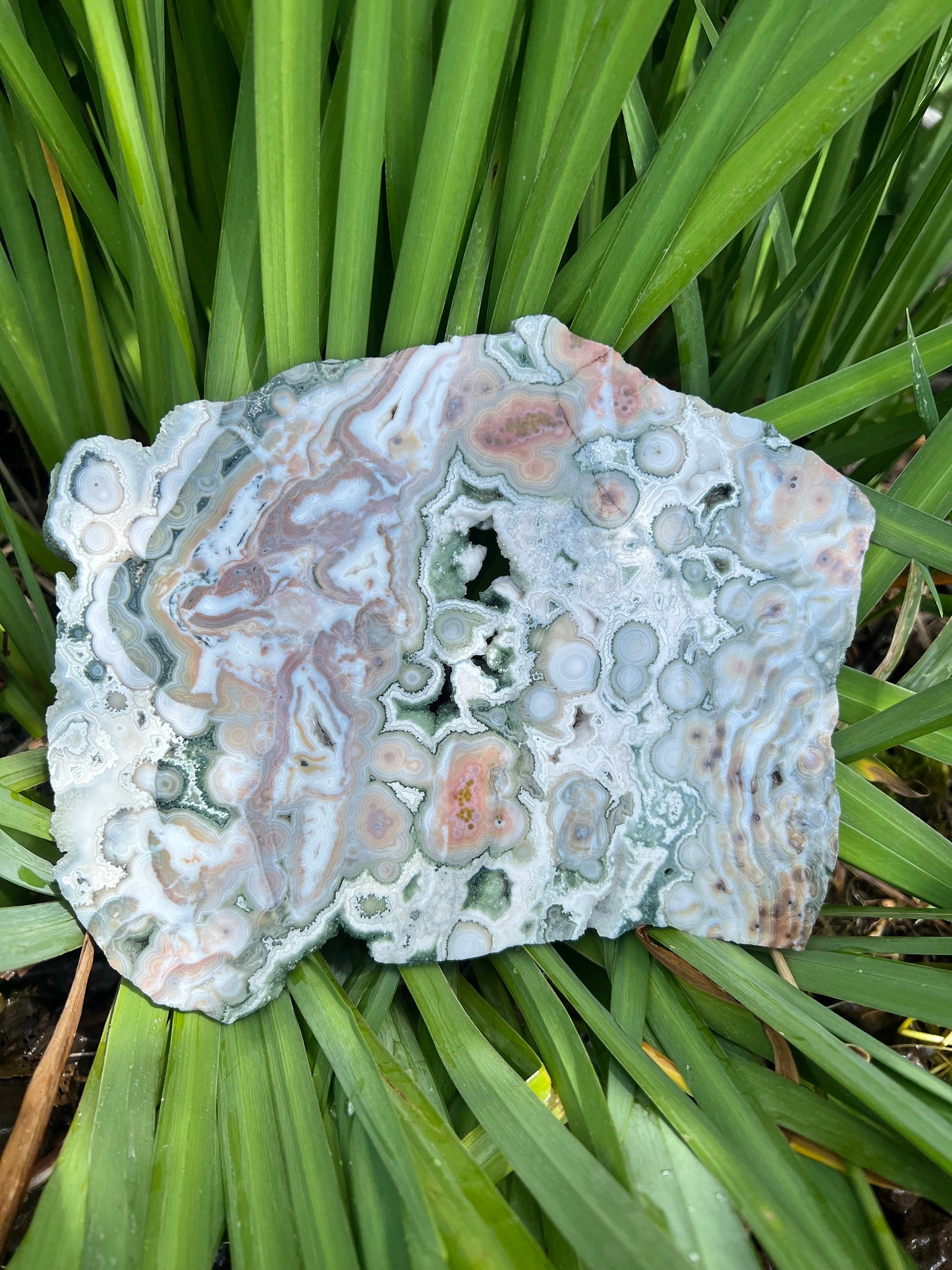 Ocean Jasper Eighth Vein Pink and Green Druzy Slab / V8 Slab / OJ HU11