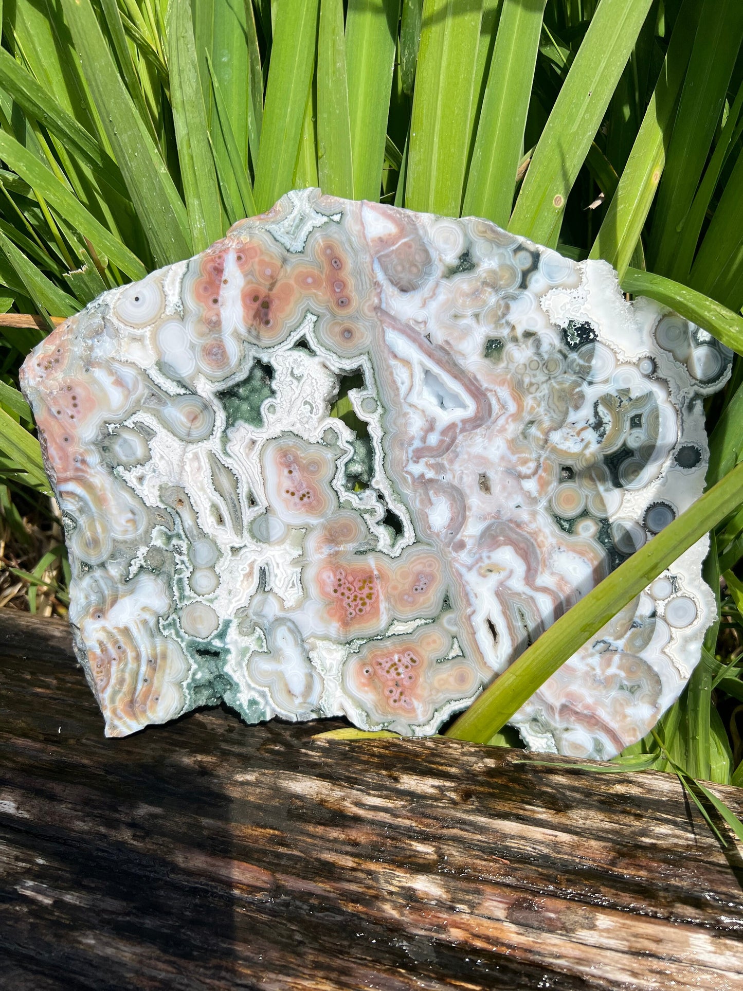 Ocean Jasper Eighth Vein Pink and Green Druzy Slab / V8 Slab / OJ HU11