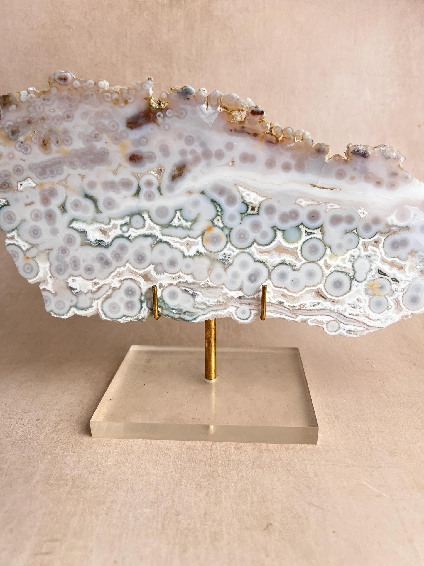Vein 1 - 2 Ocean Jasper Slab White and Green with Bullseye Orbs