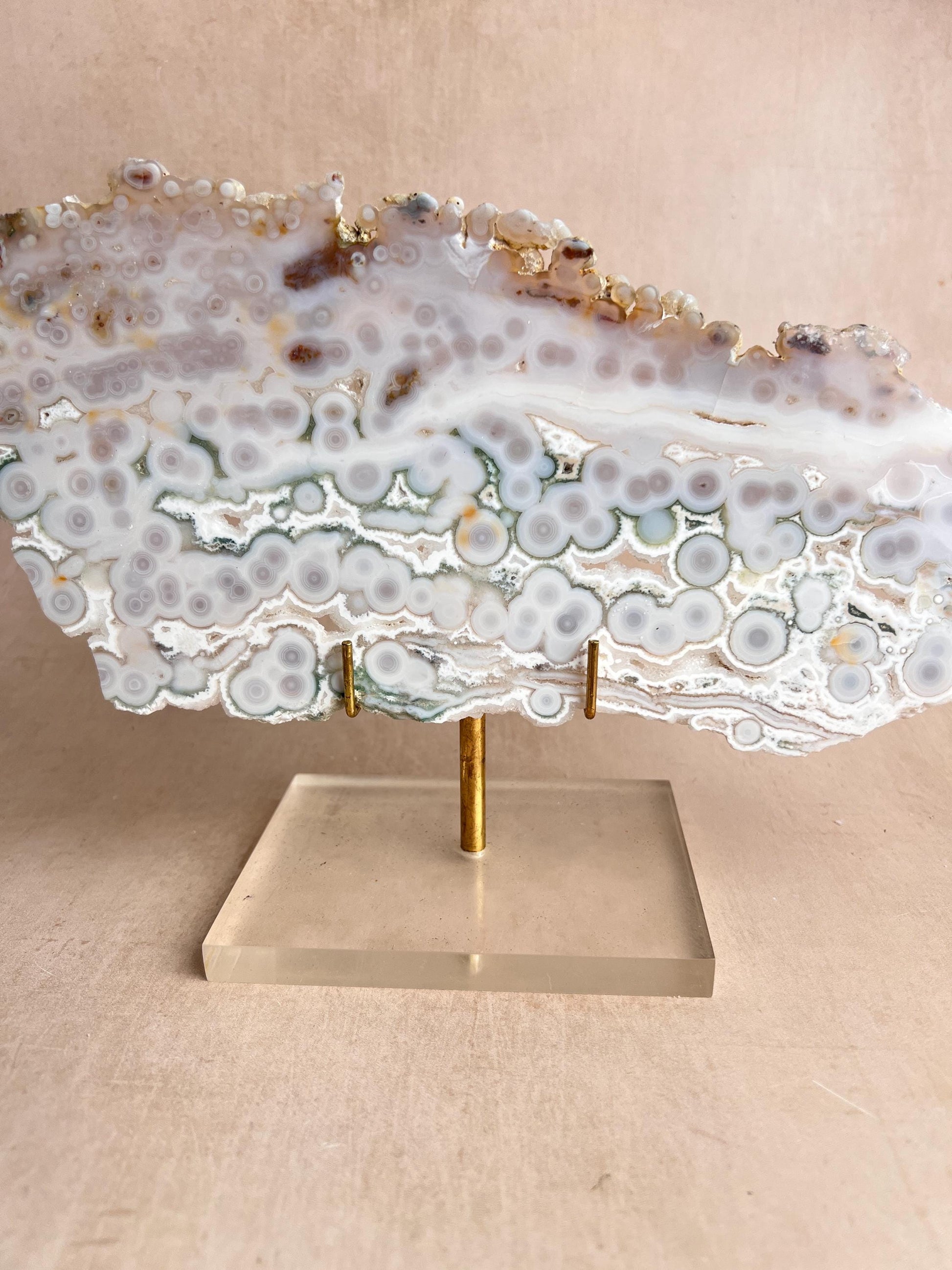 Vein 1 - 2 Ocean Jasper Slab White and Green with Bullseye Orbs