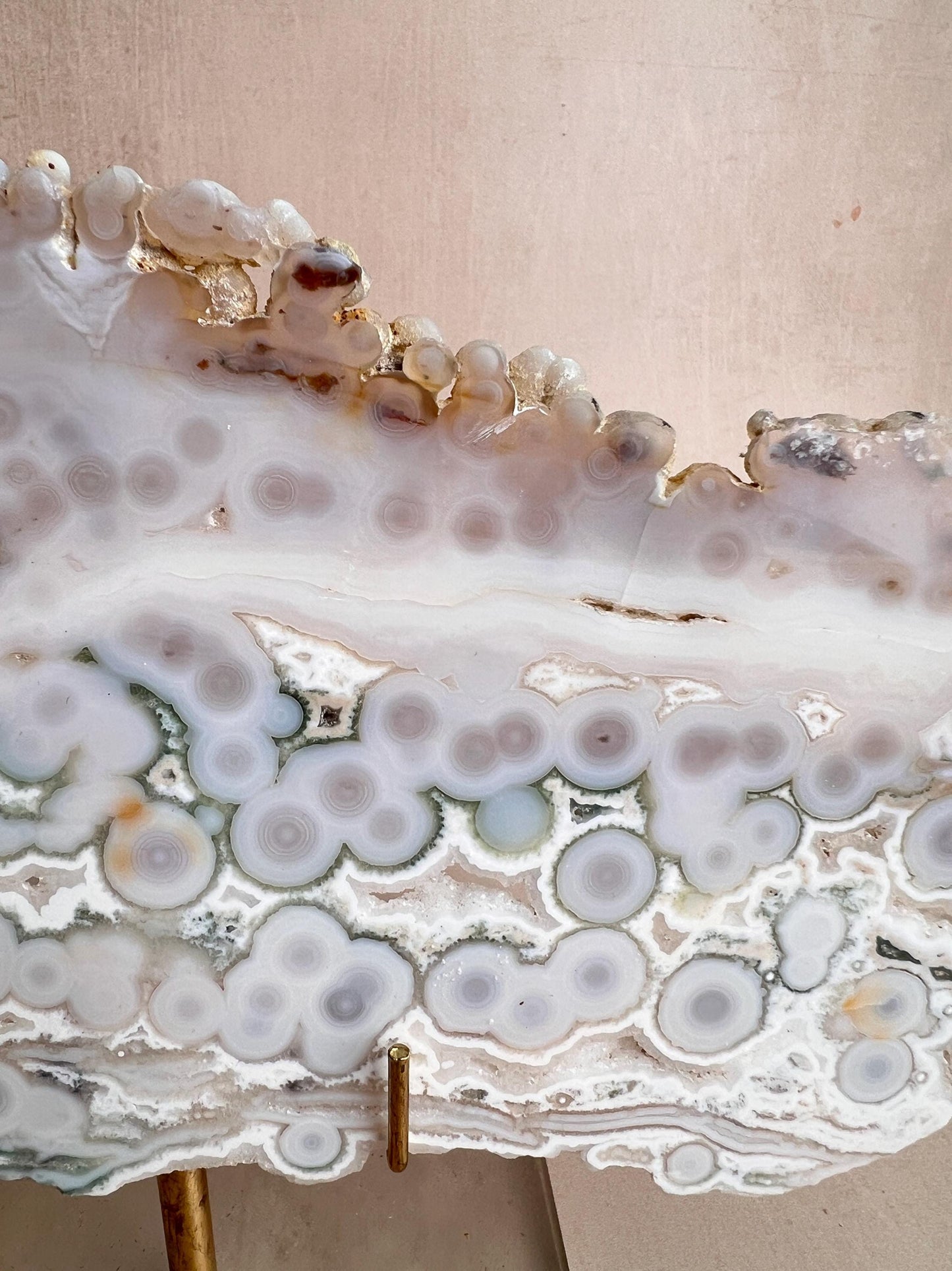 Vein 1 - 2 Ocean Jasper Slab White and Green with Bullseye Orbs
