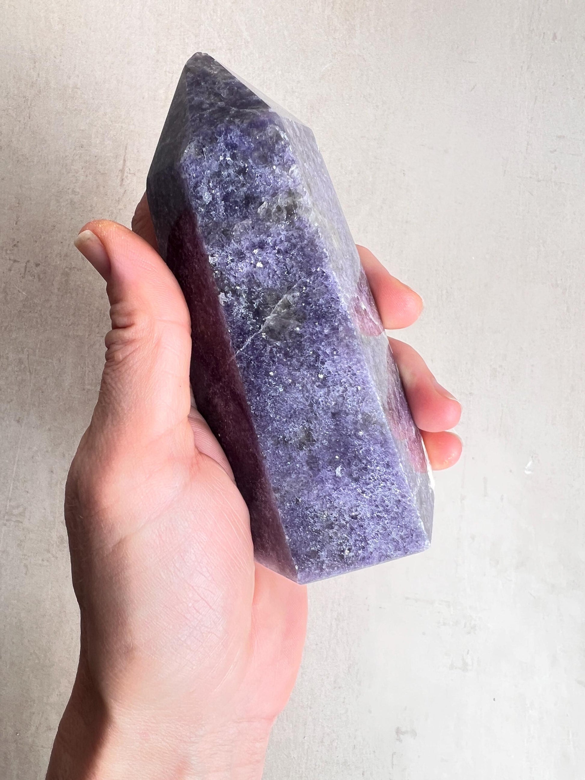 Unicorn Stone Tower: Lepidolite, Smoky Quartz, Cleavelandite
