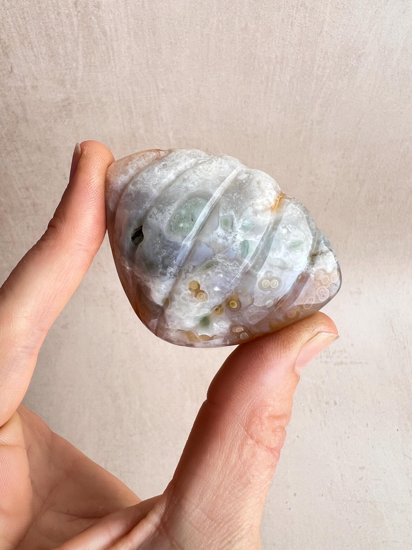 Rare Ocean Jasper XL Seashell Carving: Crystal Seashell Decor - Vein 1-2