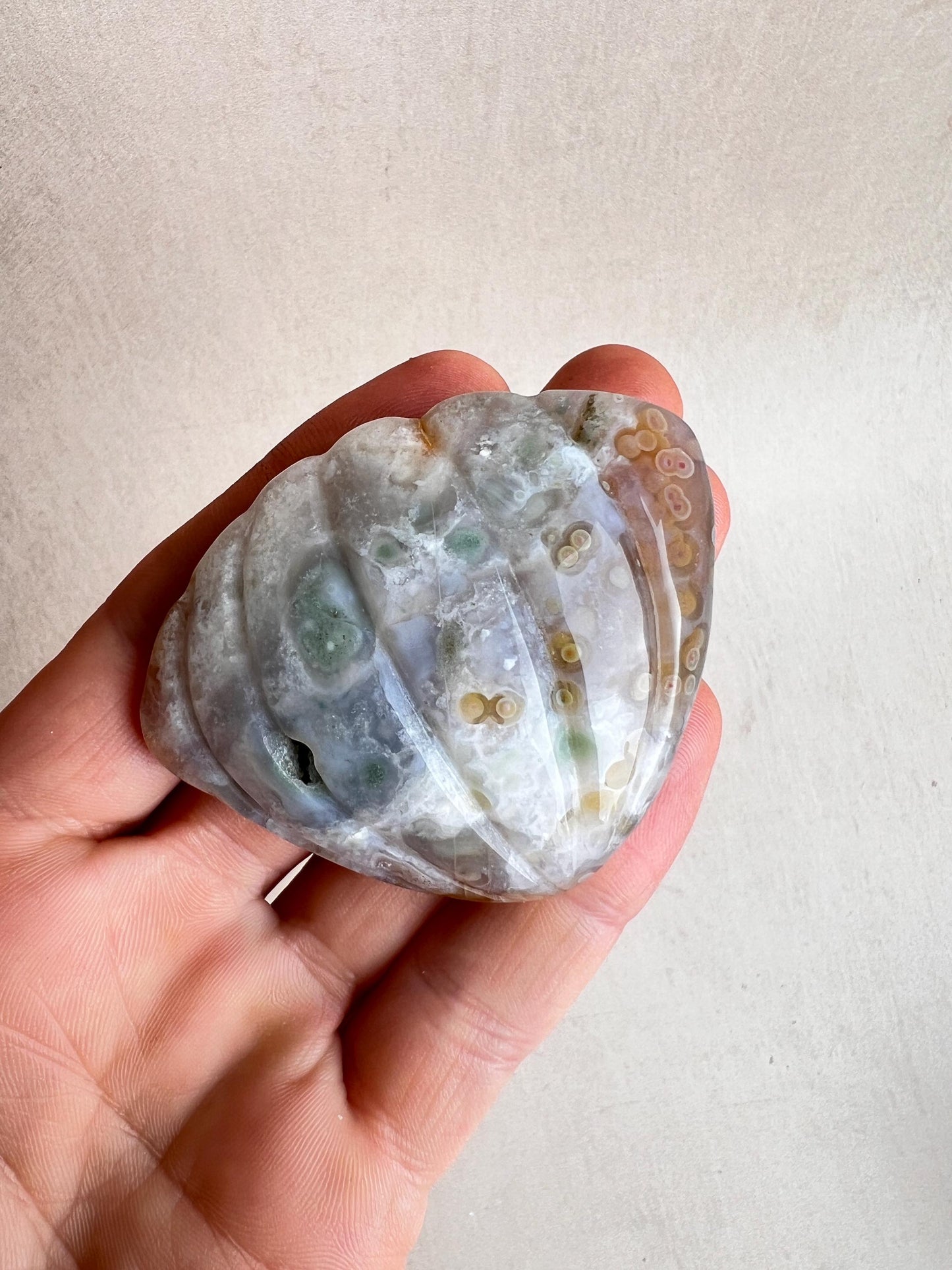 Rare Ocean Jasper XL Seashell Carving: Crystal Seashell Decor - Vein 1-2