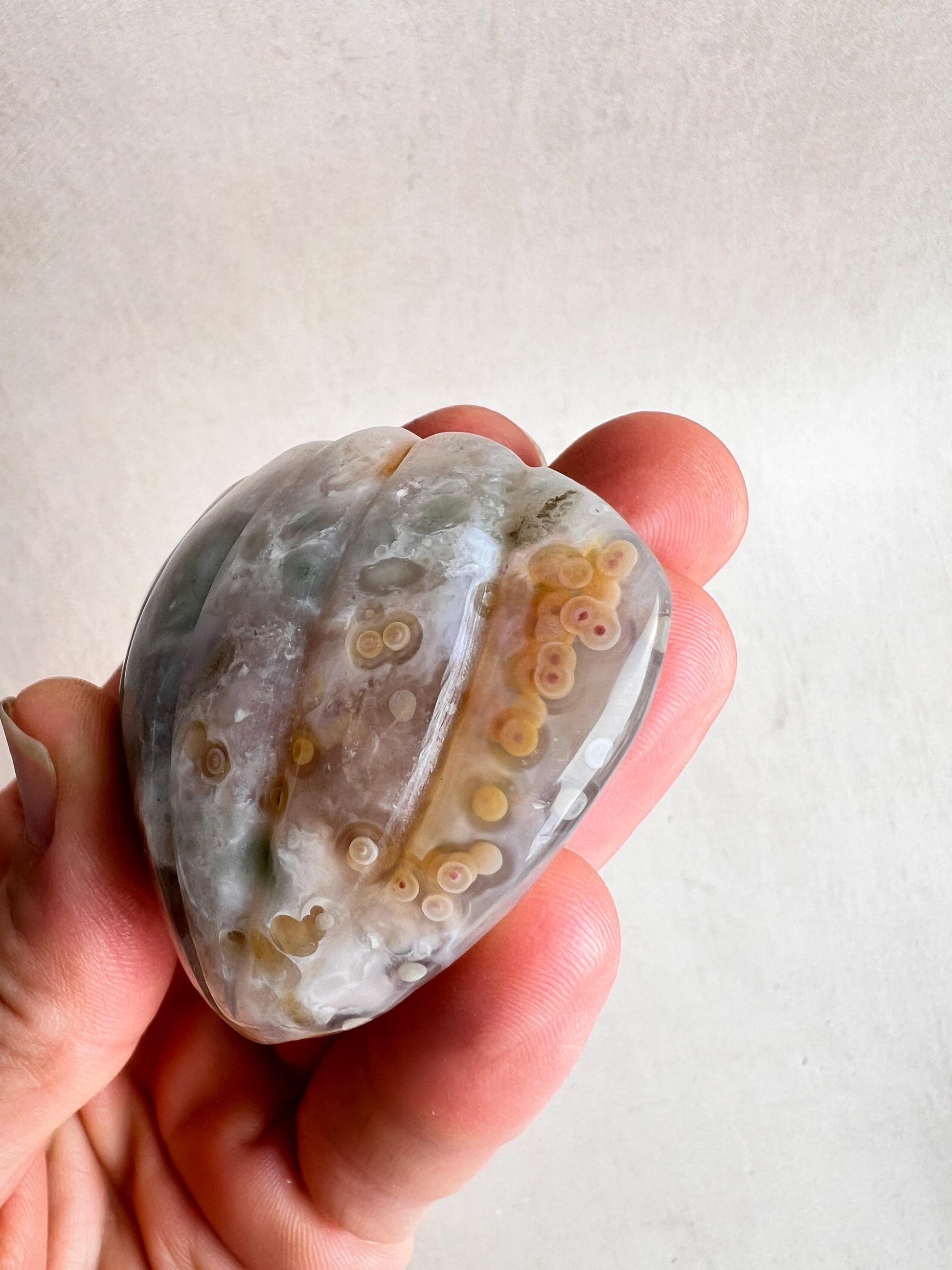Rare Ocean Jasper XL Seashell Carving: Crystal Seashell Decor - Vein 1-2