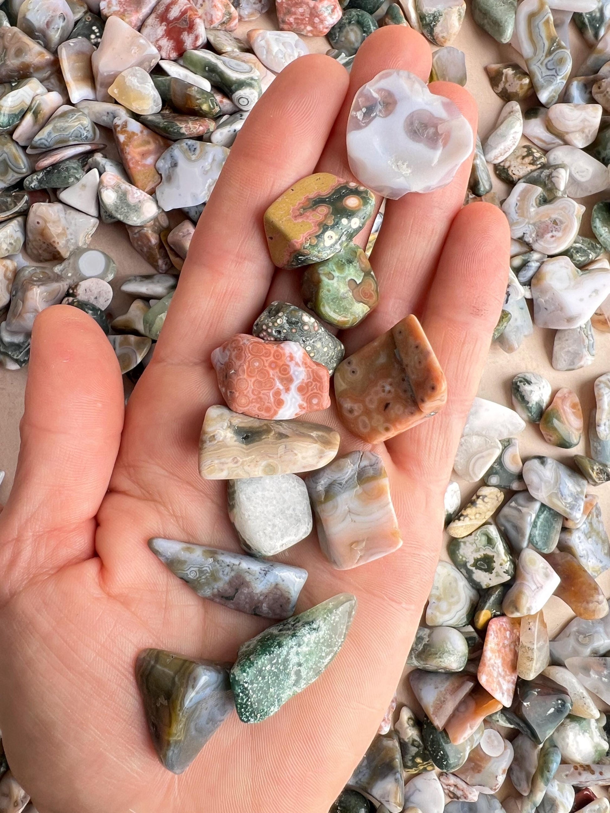 Ocean Jasper Crystal Grid Set: 6 Tumbled Stones for Healing
