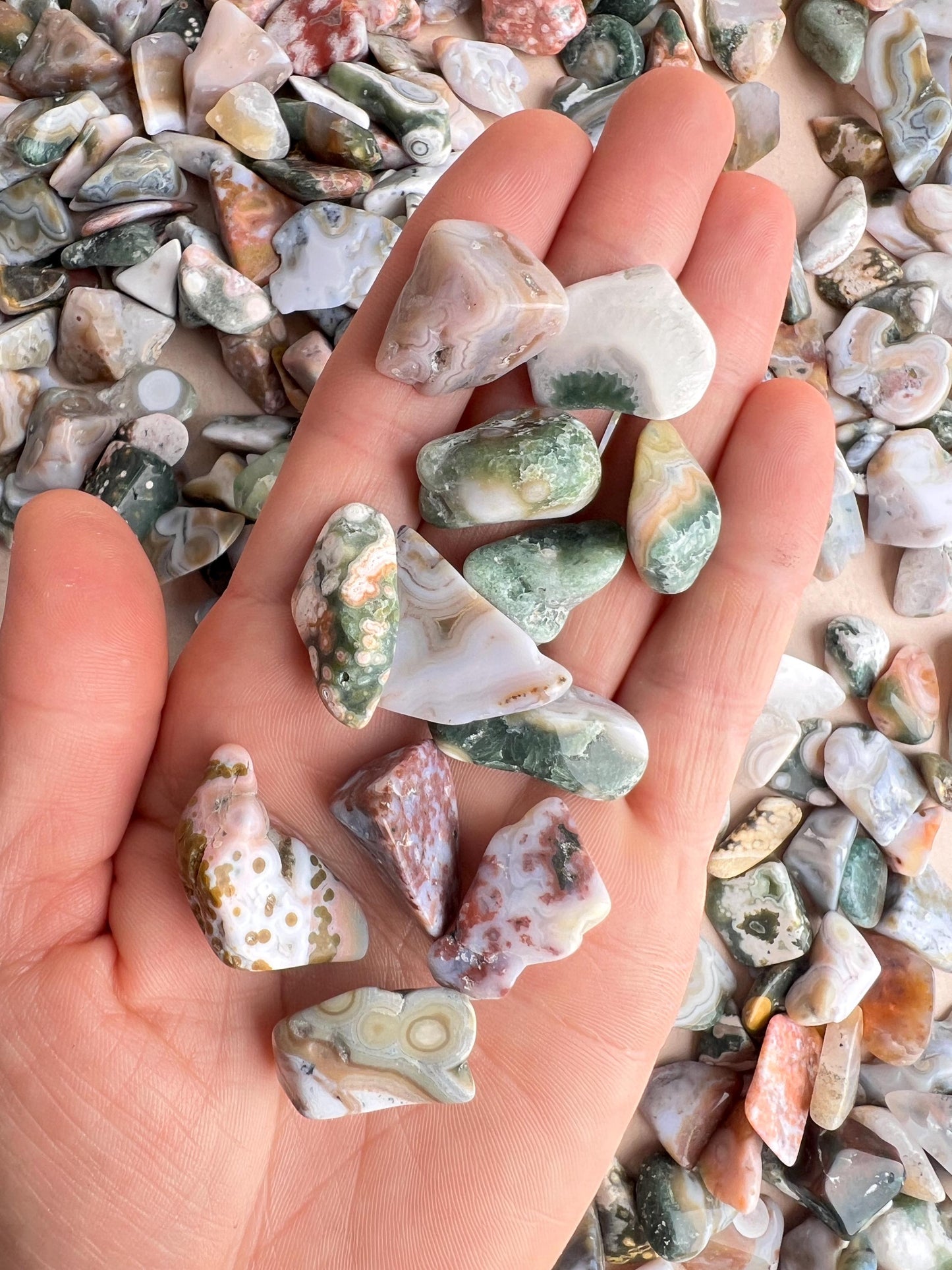 Ocean Jasper Crystal Grid Set: 6 Tumbled Stones for Healing