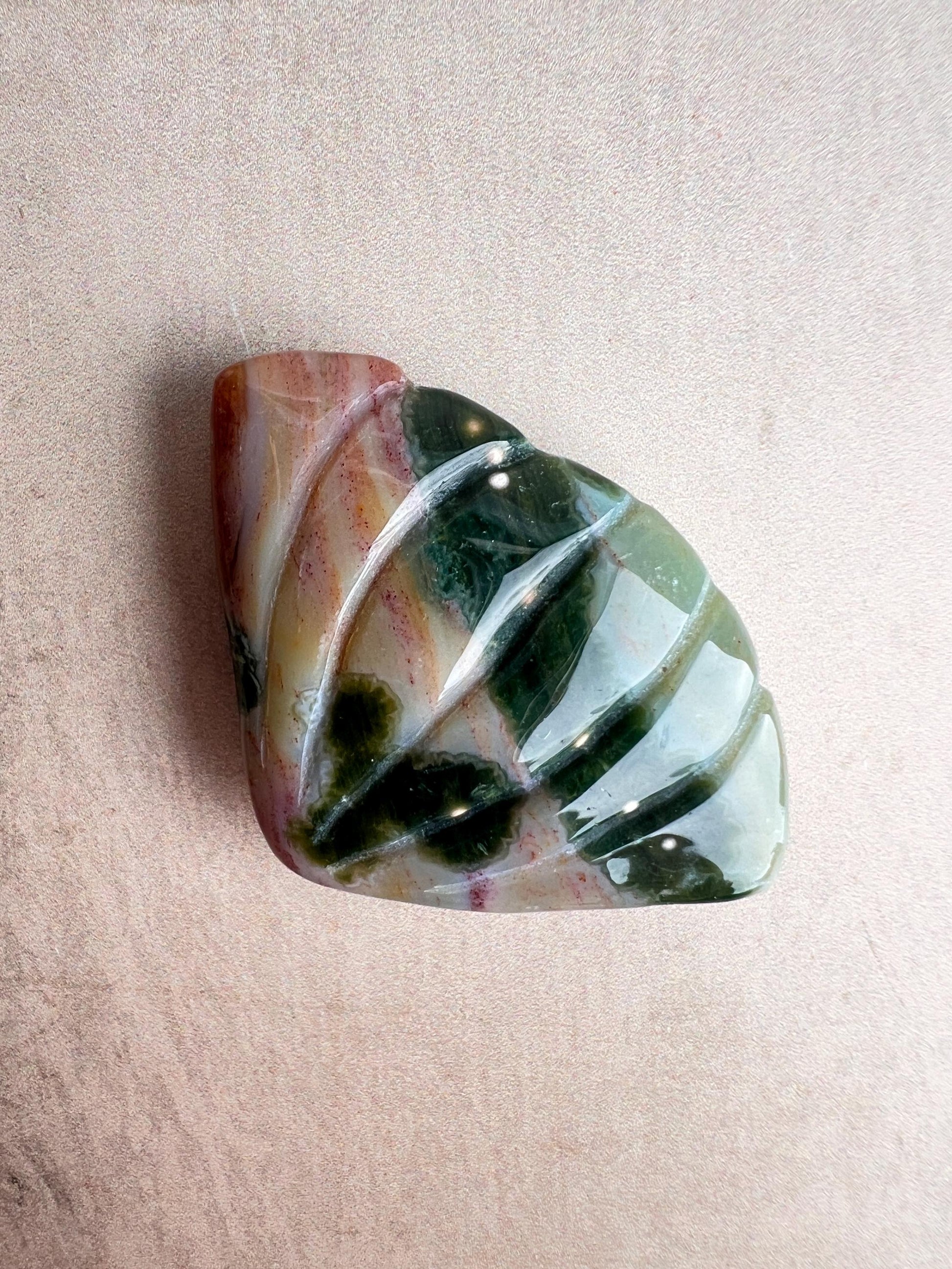 Ocean Jasper Seashell Carving: Hand Carved Crystal Decor