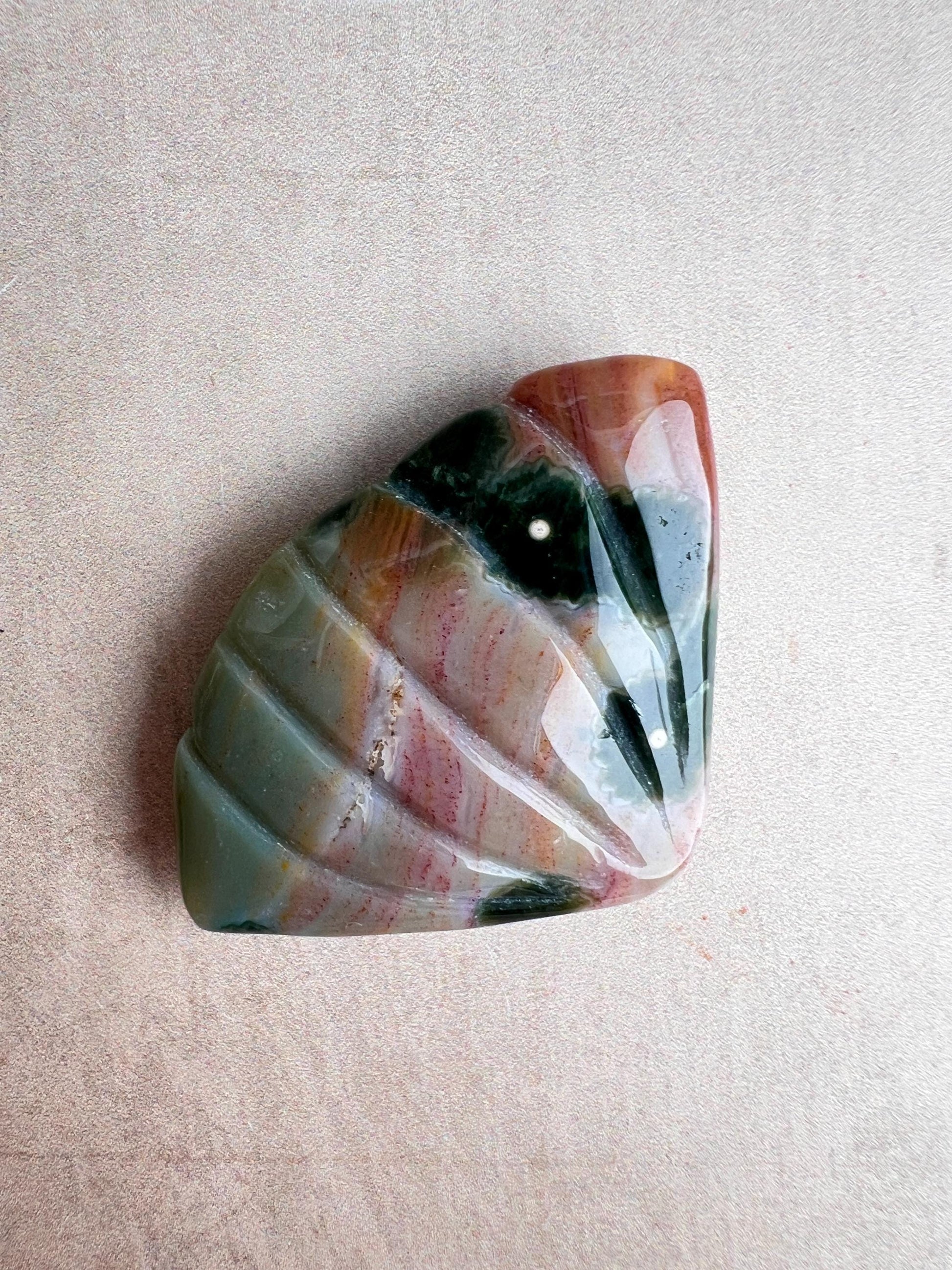 Ocean Jasper Seashell Carving: Hand Carved Crystal Decor