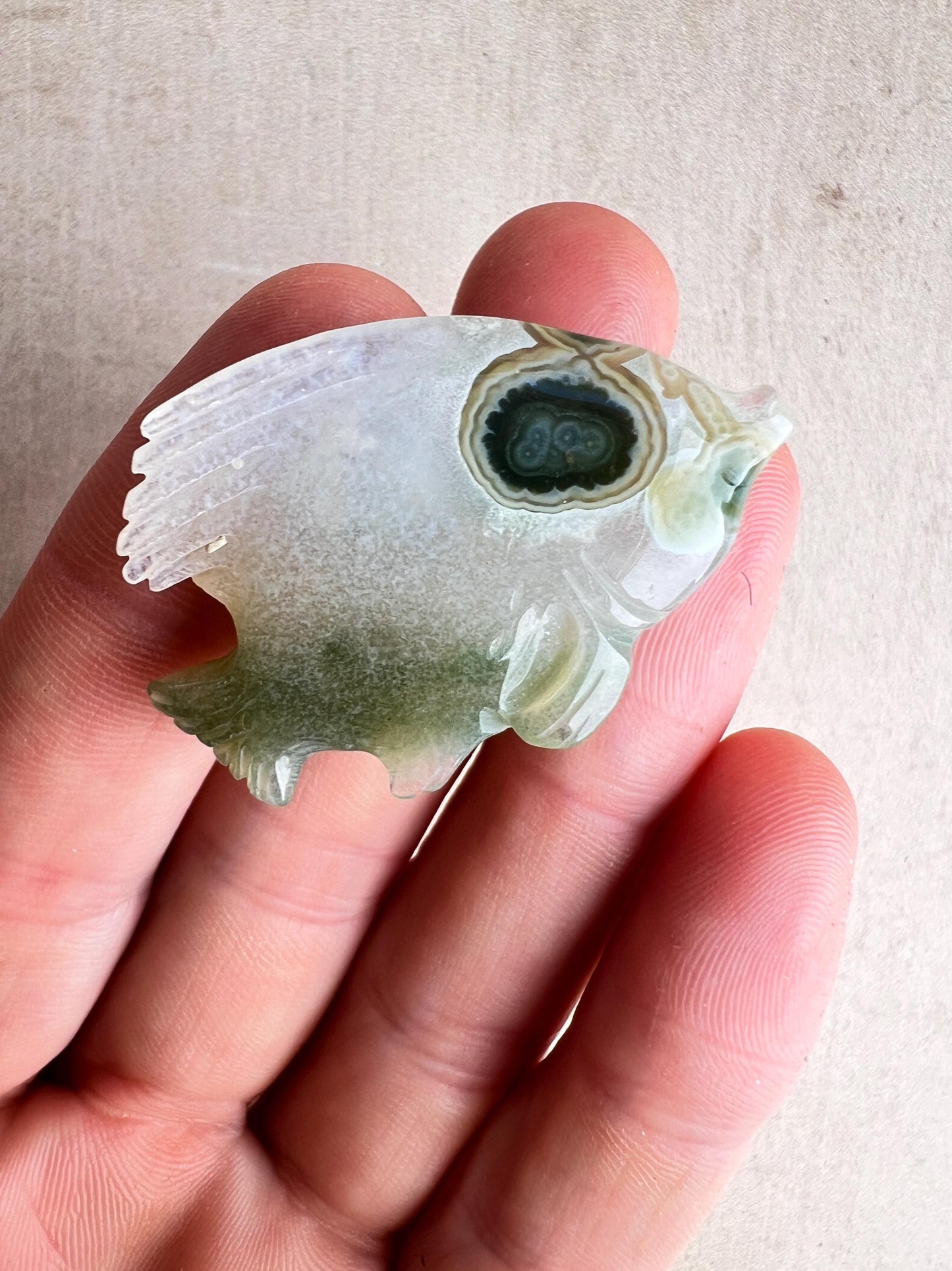 Hand Carved Ocean Jasper Fish Figurine: Marovato Chalcedony