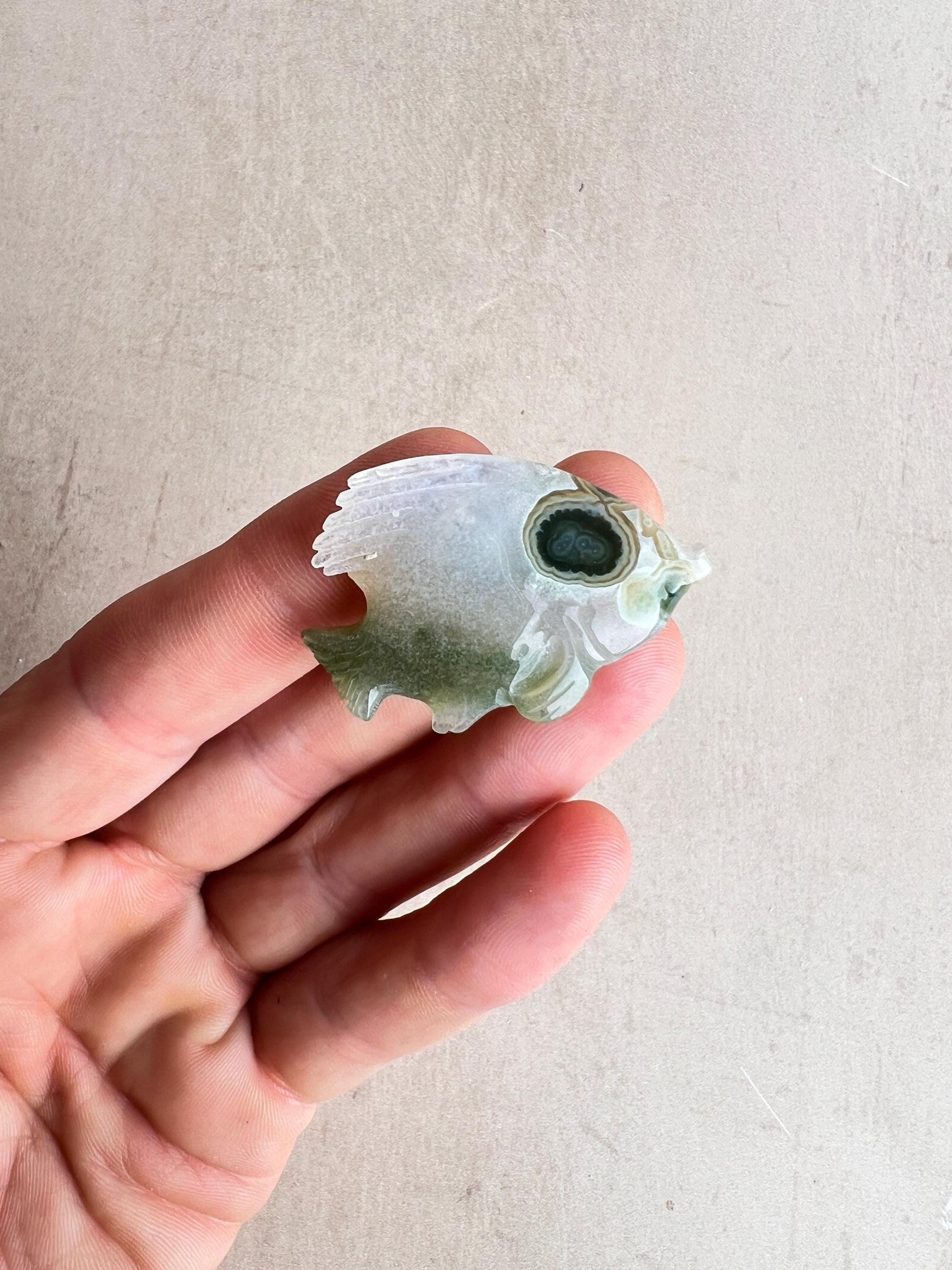 Hand Carved Ocean Jasper Fish Figurine: Marovato Chalcedony