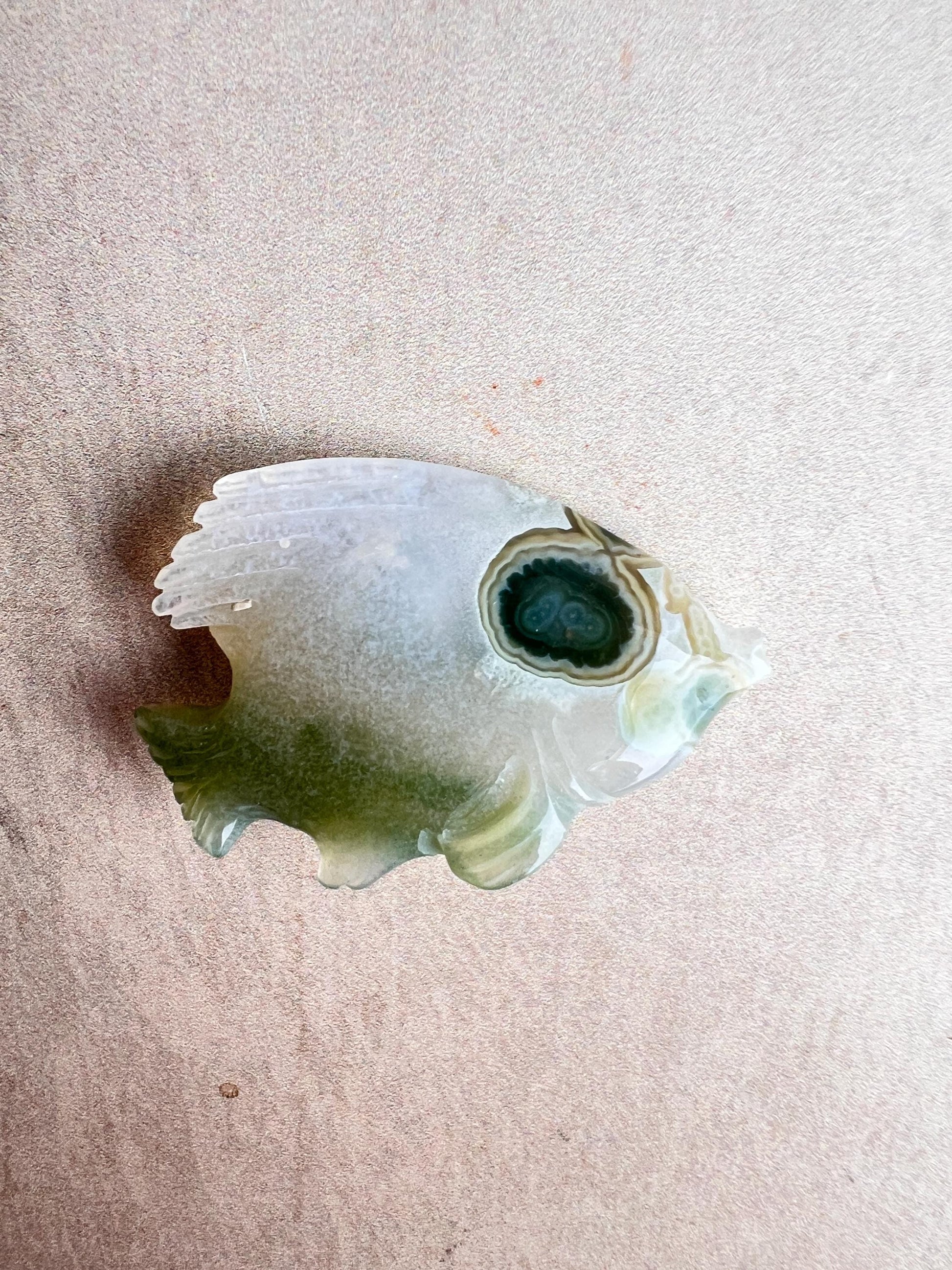 Hand Carved Ocean Jasper Fish Figurine: Marovato Chalcedony