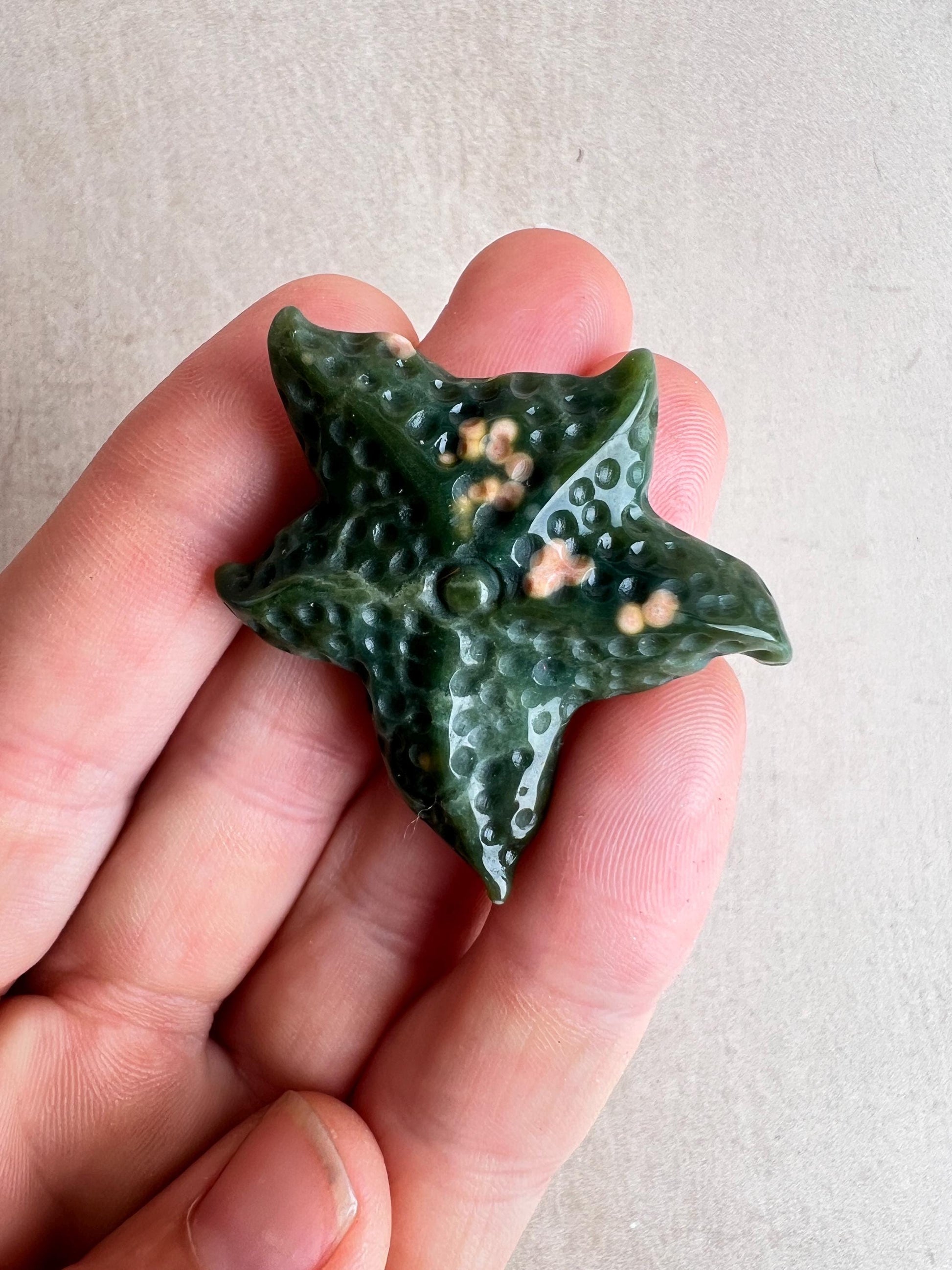 Hand Carved Ocean Jasper Starfish: Coastal Decor Crystal Figurine