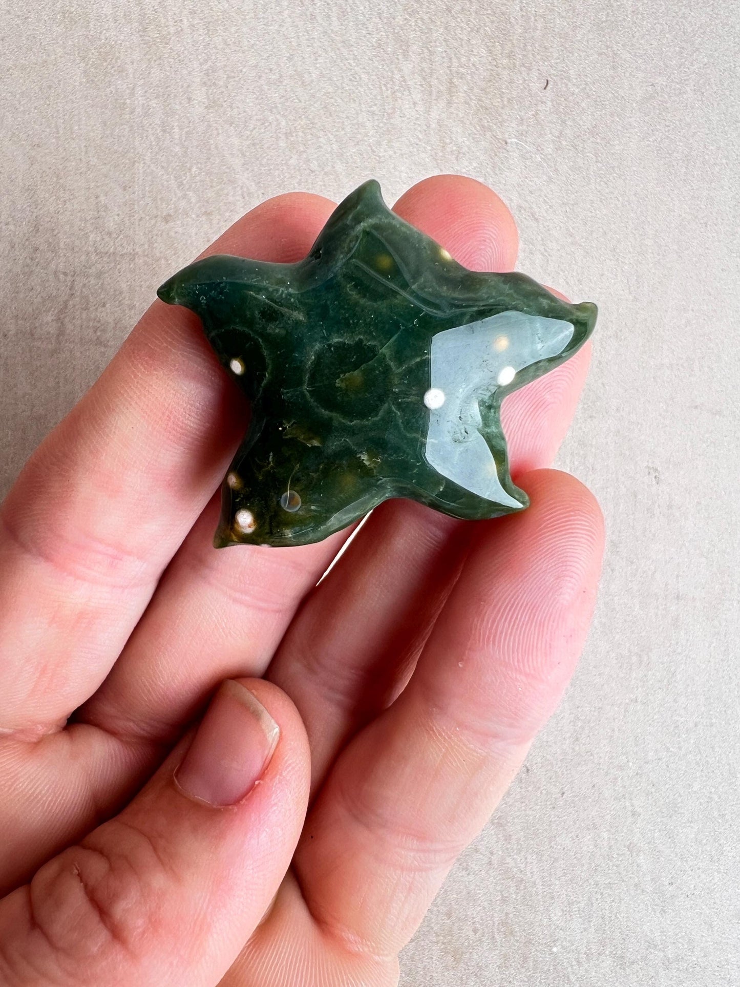 Hand Carved Ocean Jasper Starfish: Coastal Decor Crystal Figurine