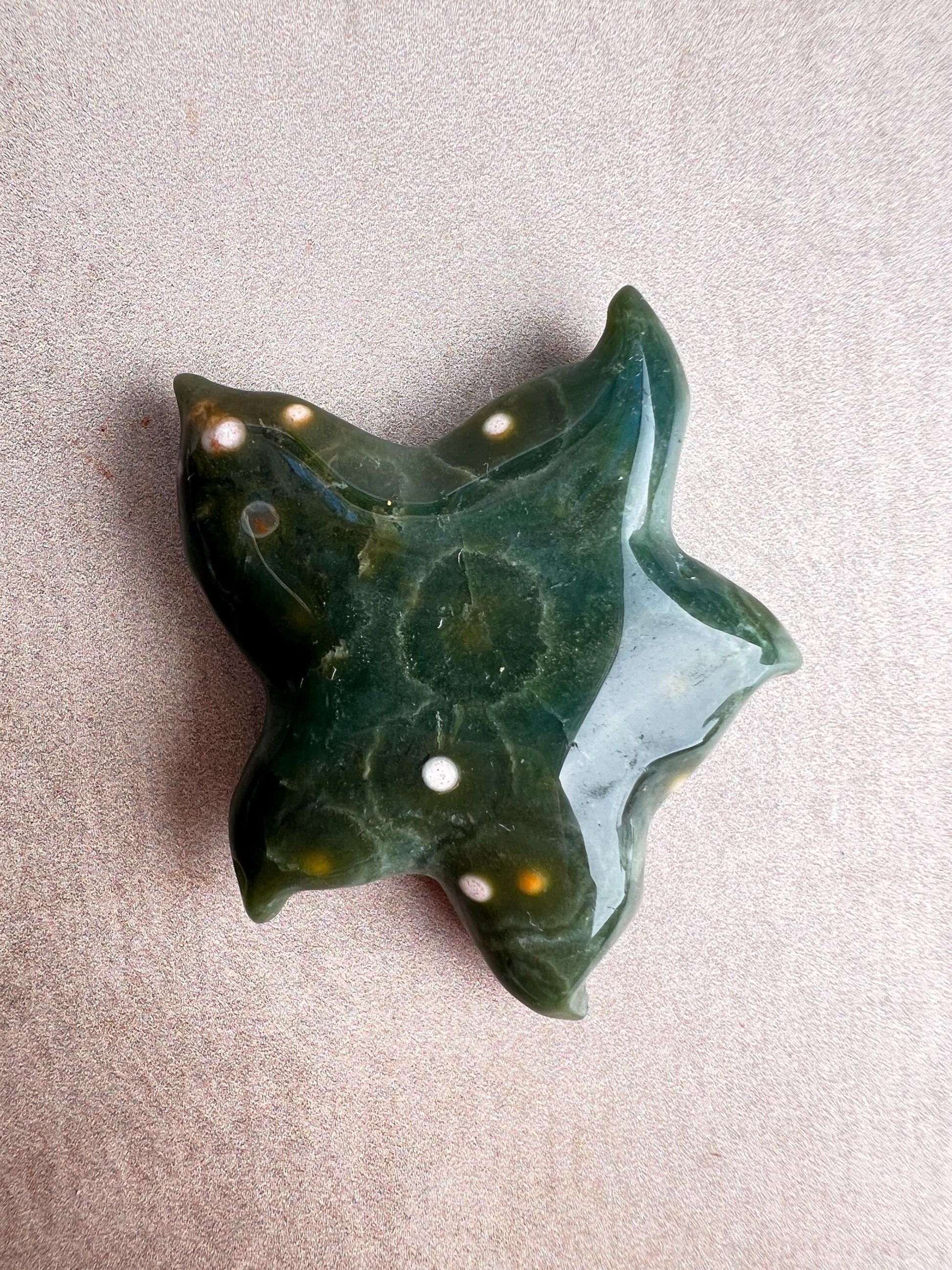 Hand Carved Ocean Jasper Starfish: Coastal Decor Crystal Figurine