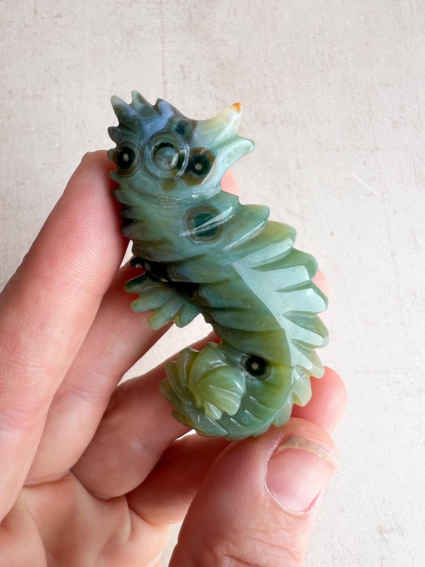Ocean Jasper Carved Seahorse: Coastal Crystal Figurine