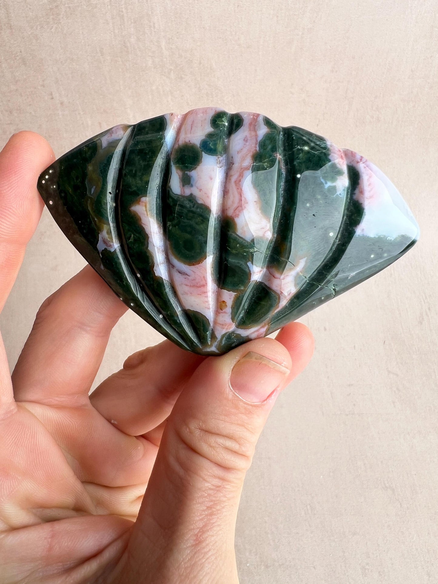 XXL Ocean Jasper Seashell Carving: Hand Carved Crystal Decor