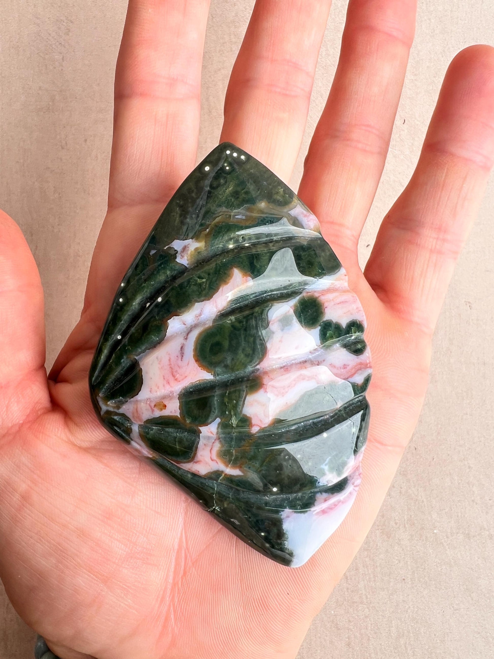XXL Ocean Jasper Seashell Carving: Hand Carved Crystal Decor