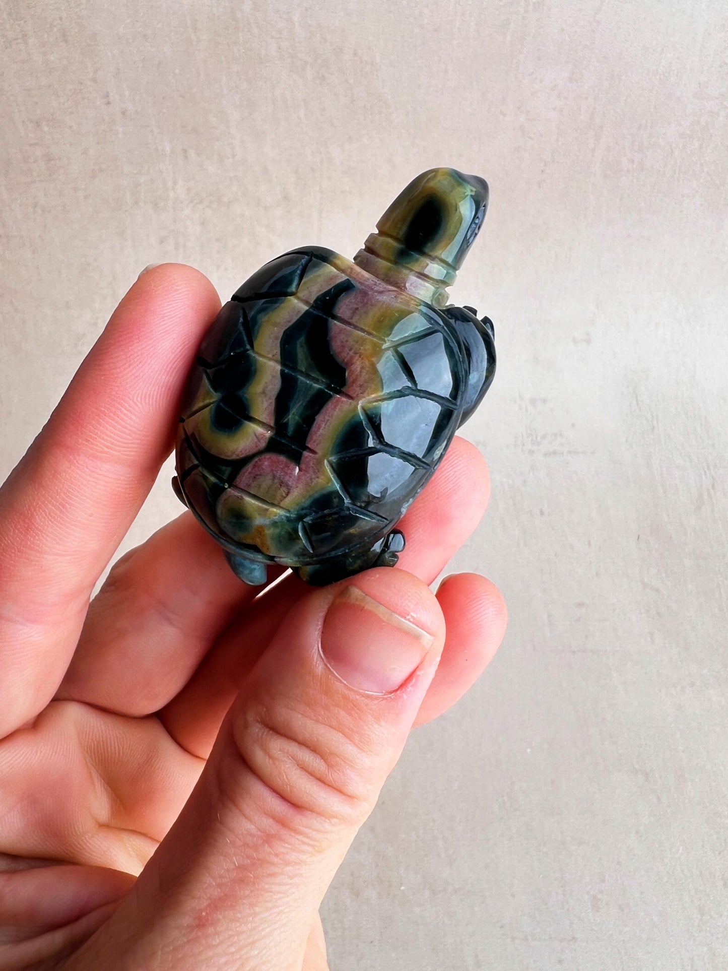Ocean Jasper Carved Turtle: Marovato Crystal Figurine