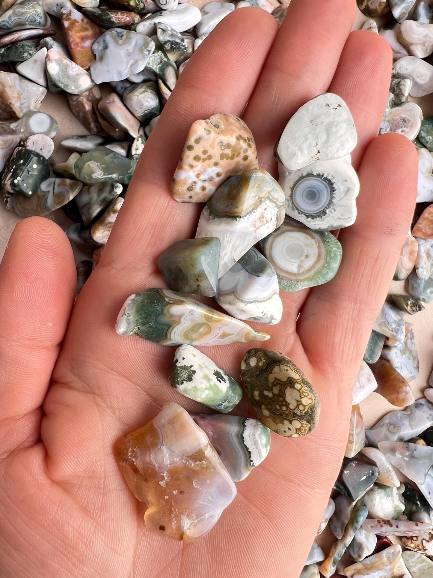 Ocean Jasper Crystal Grid Set: 6 Tumbled Stones for Healing