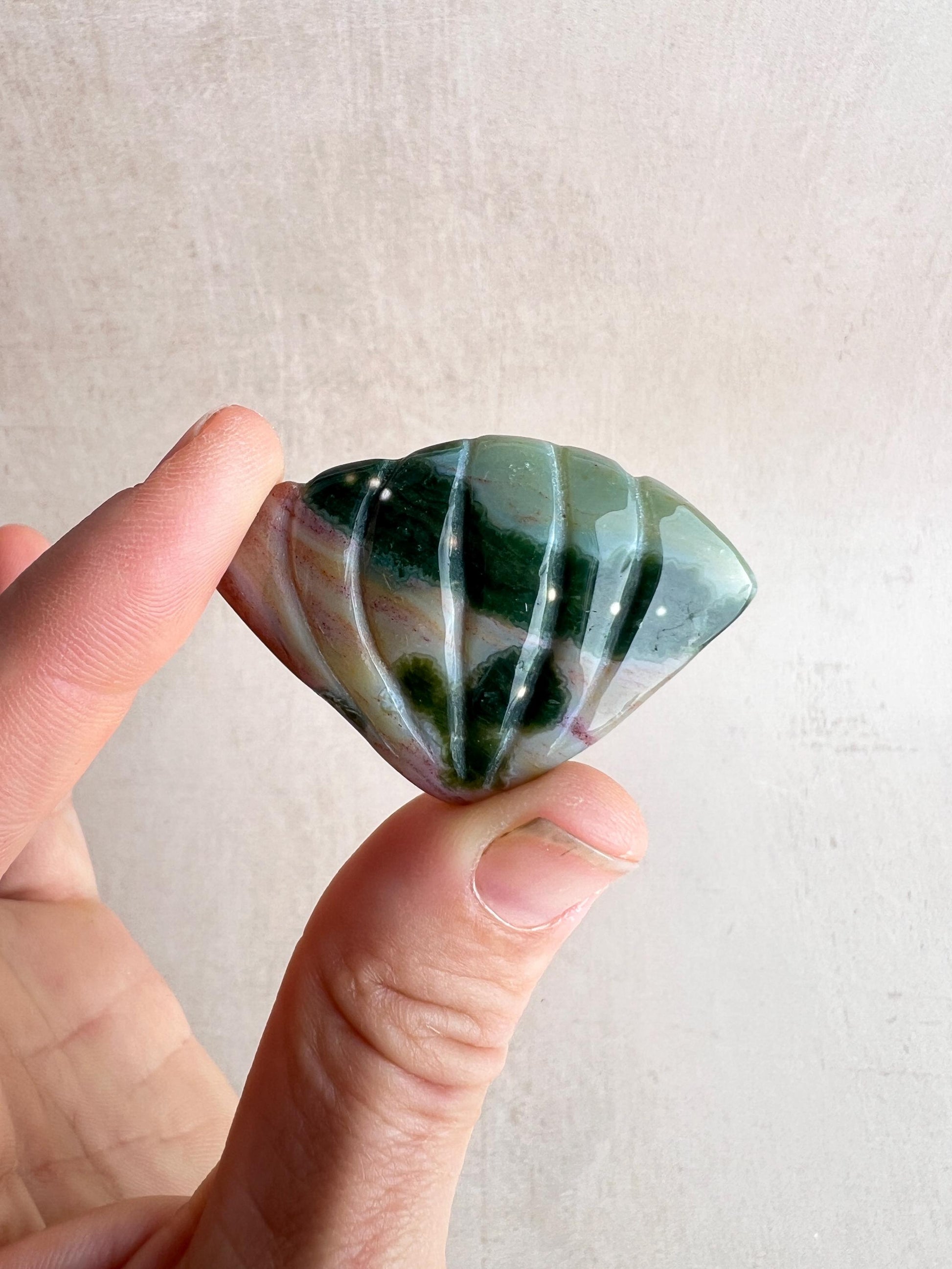 Ocean Jasper Seashell Carving: Hand Carved Crystal Decor