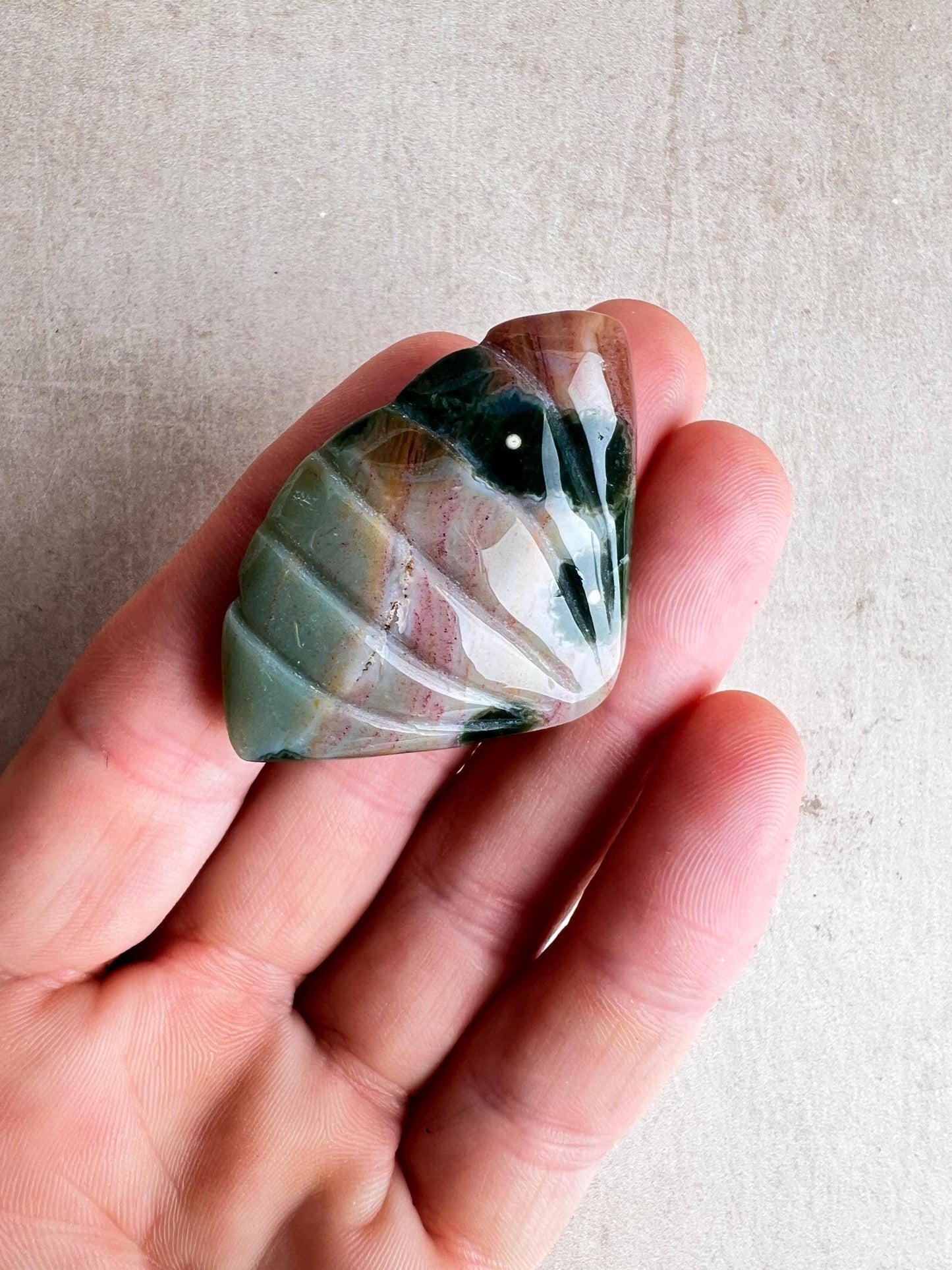 Ocean Jasper Seashell Carving: Hand Carved Crystal Decor