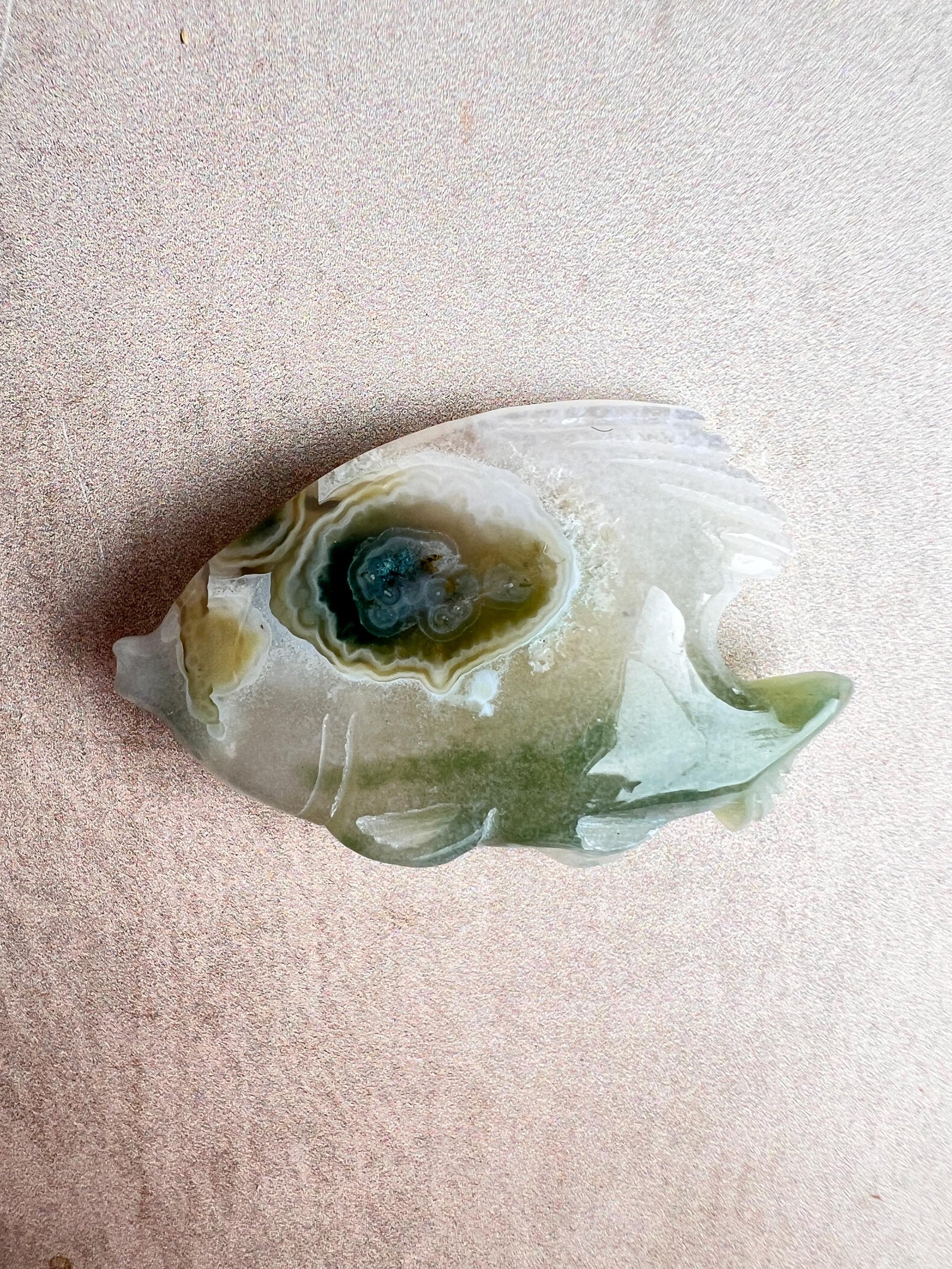 Hand Carved Ocean Jasper Fish Figurine: Marovato Chalcedony