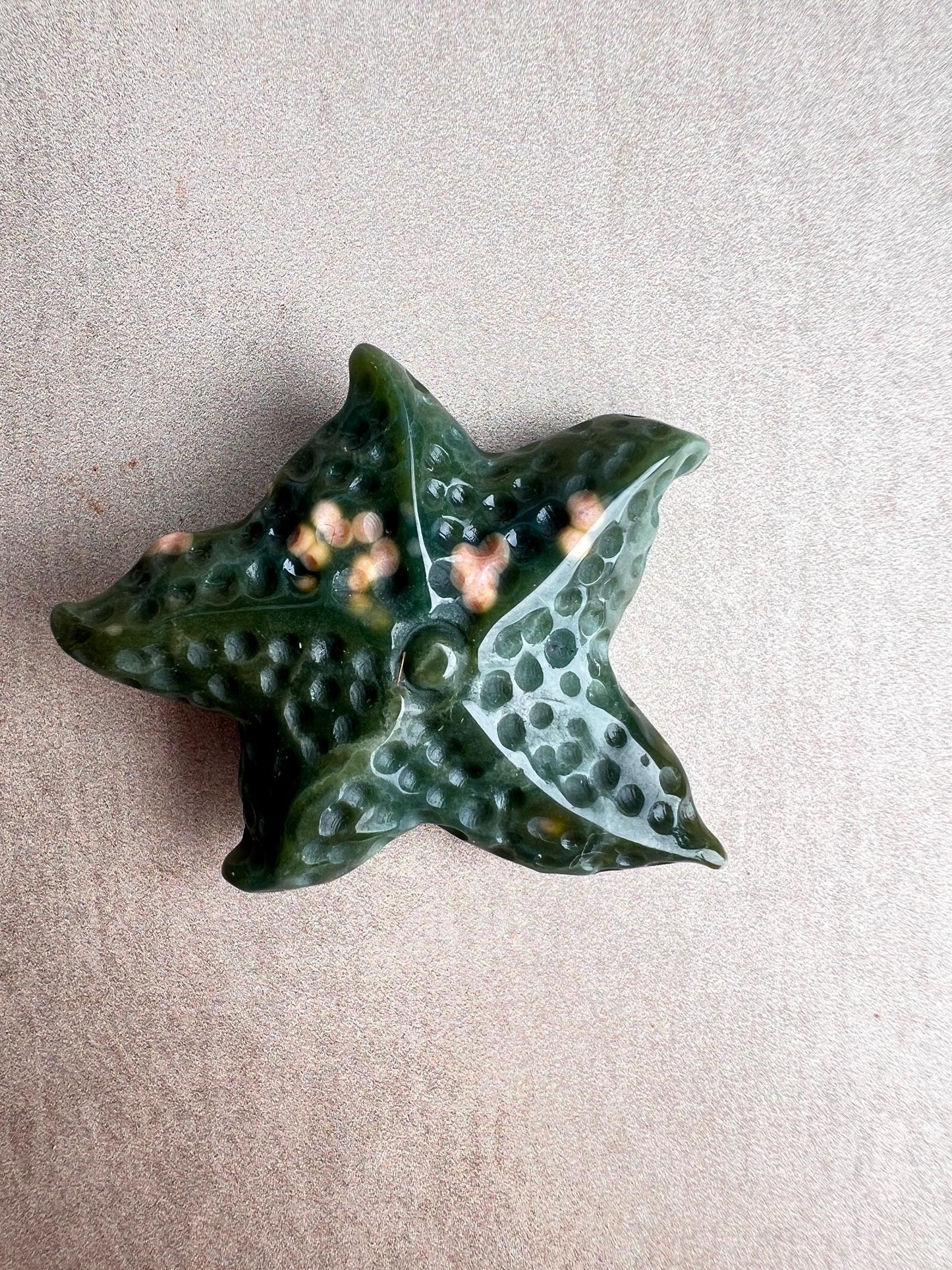 Hand Carved Ocean Jasper Starfish: Coastal Decor Crystal Figurine