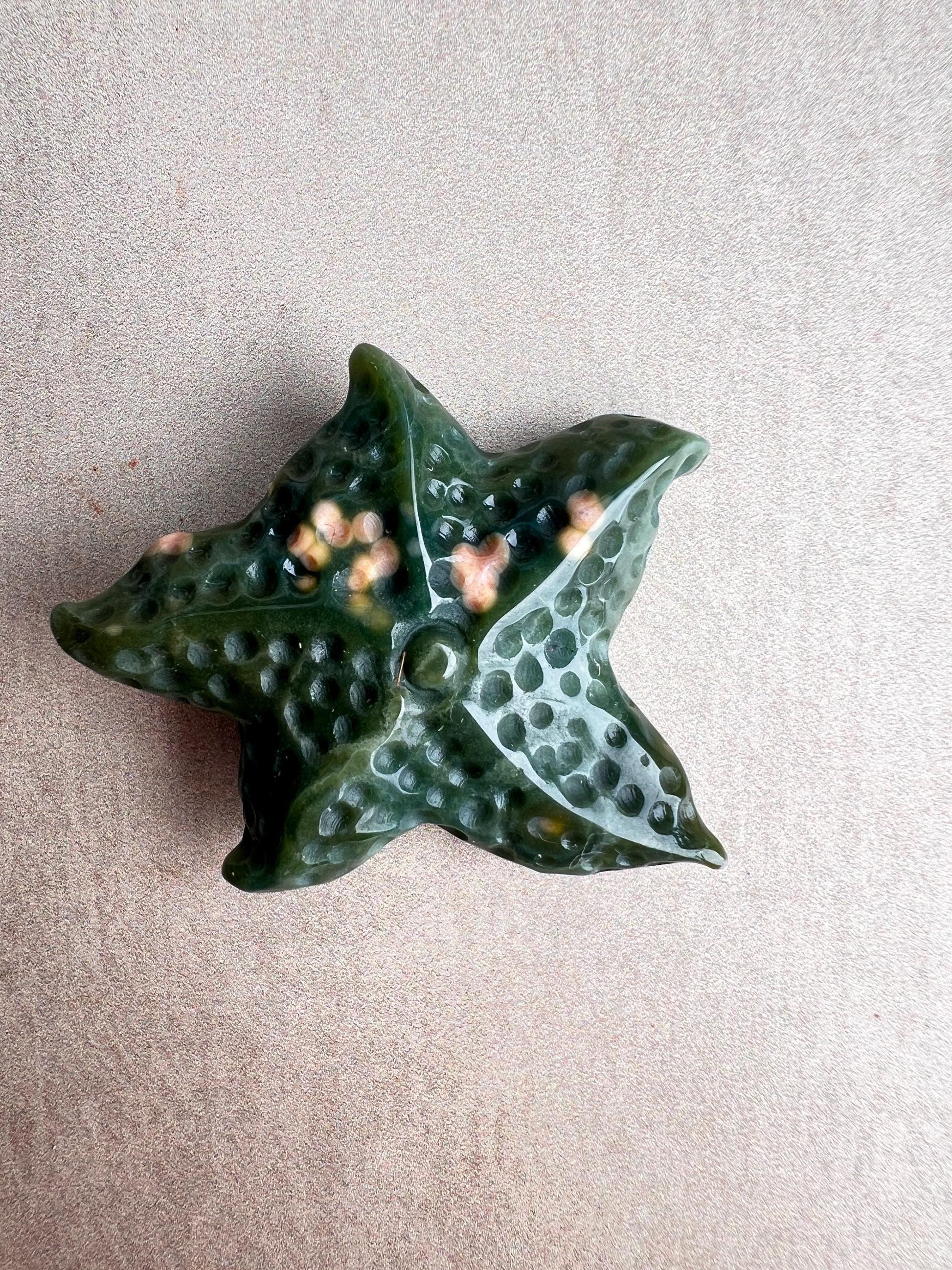 Hand Carved Ocean Jasper Starfish: Coastal Decor Crystal Figurine