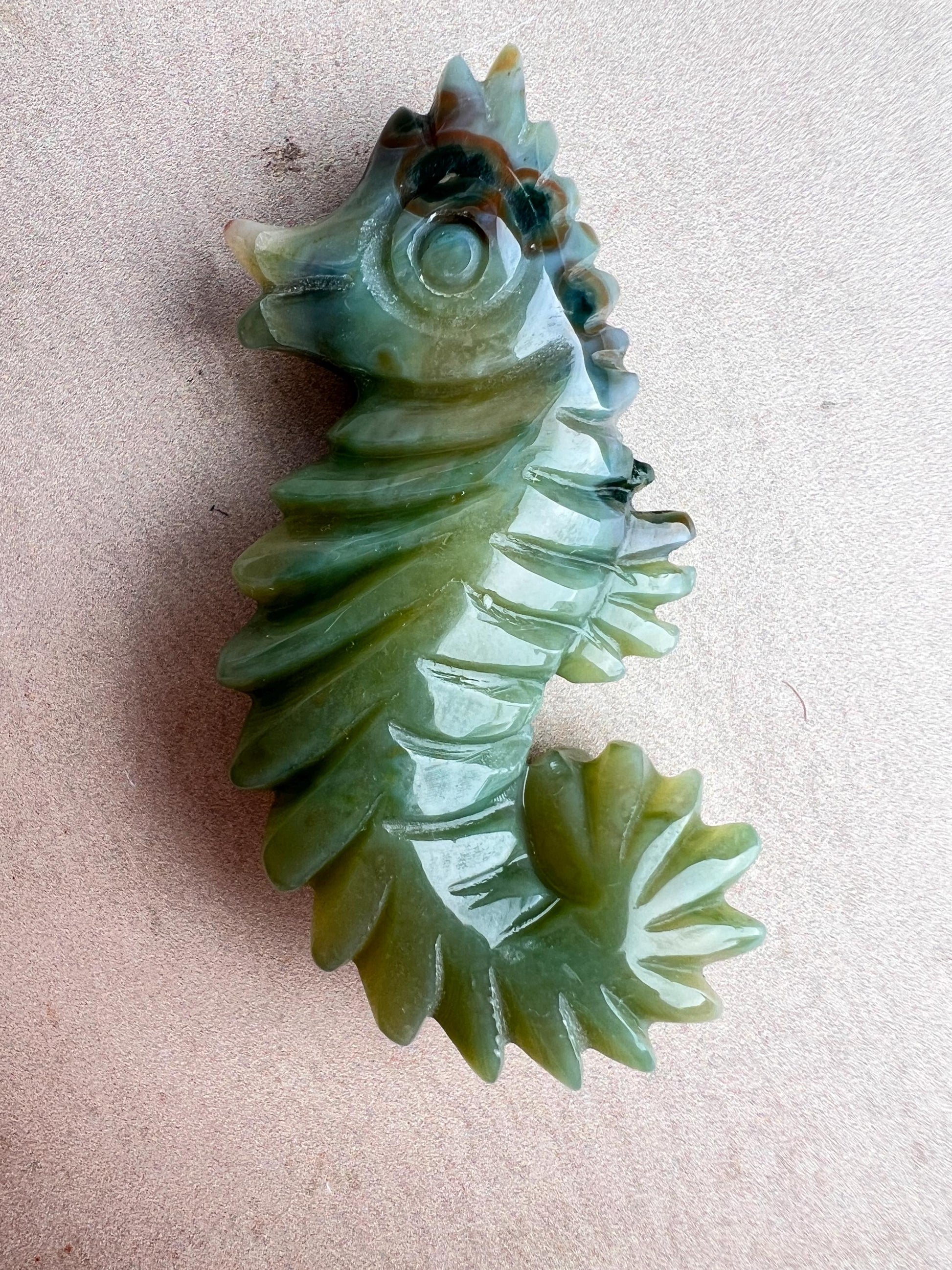 Ocean Jasper Carved Seahorse: Coastal Crystal Figurine