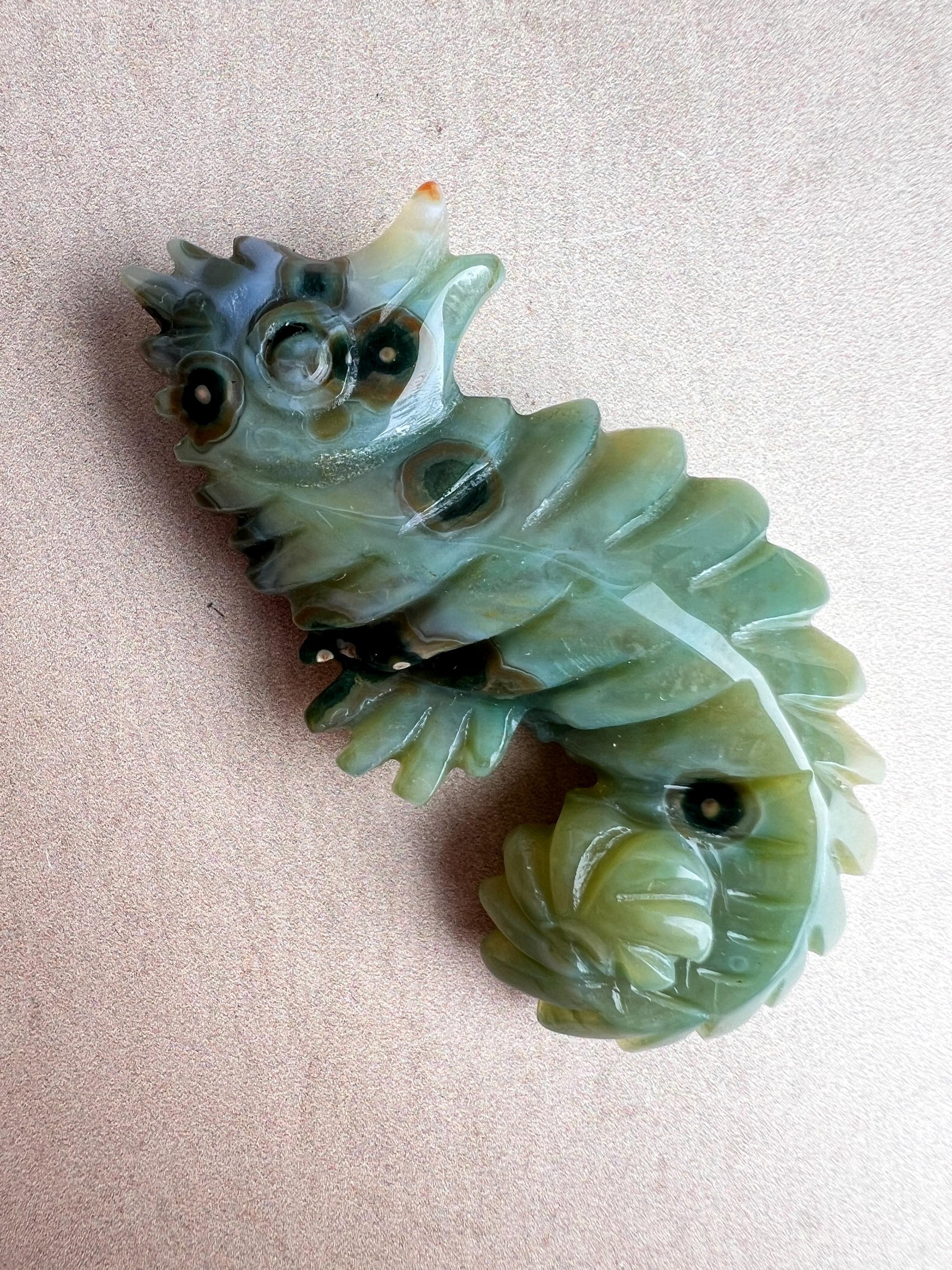 Ocean Jasper Carved Seahorse: Coastal Crystal Figurine
