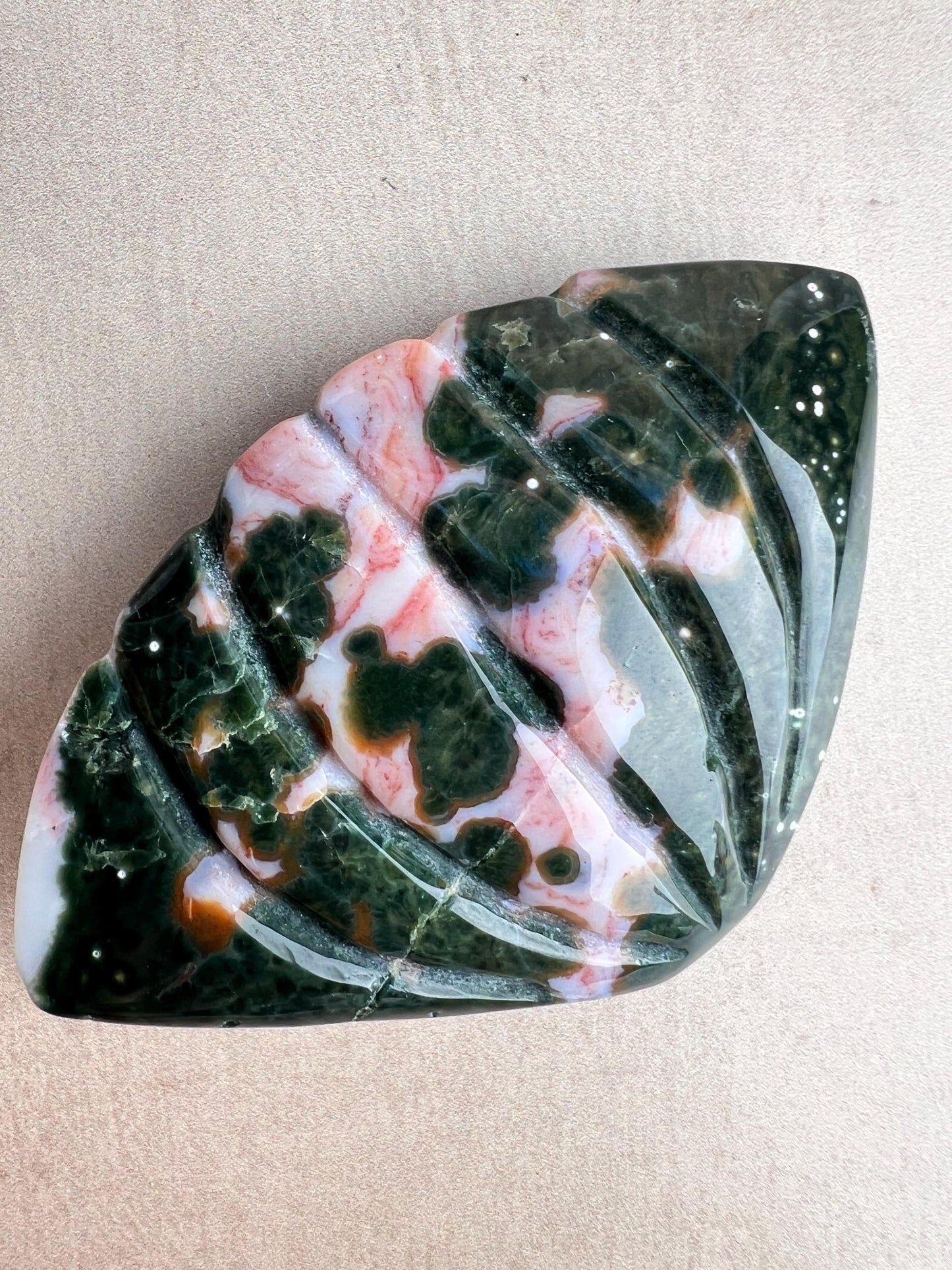 XXL Ocean Jasper Seashell Carving: Hand Carved Crystal Decor