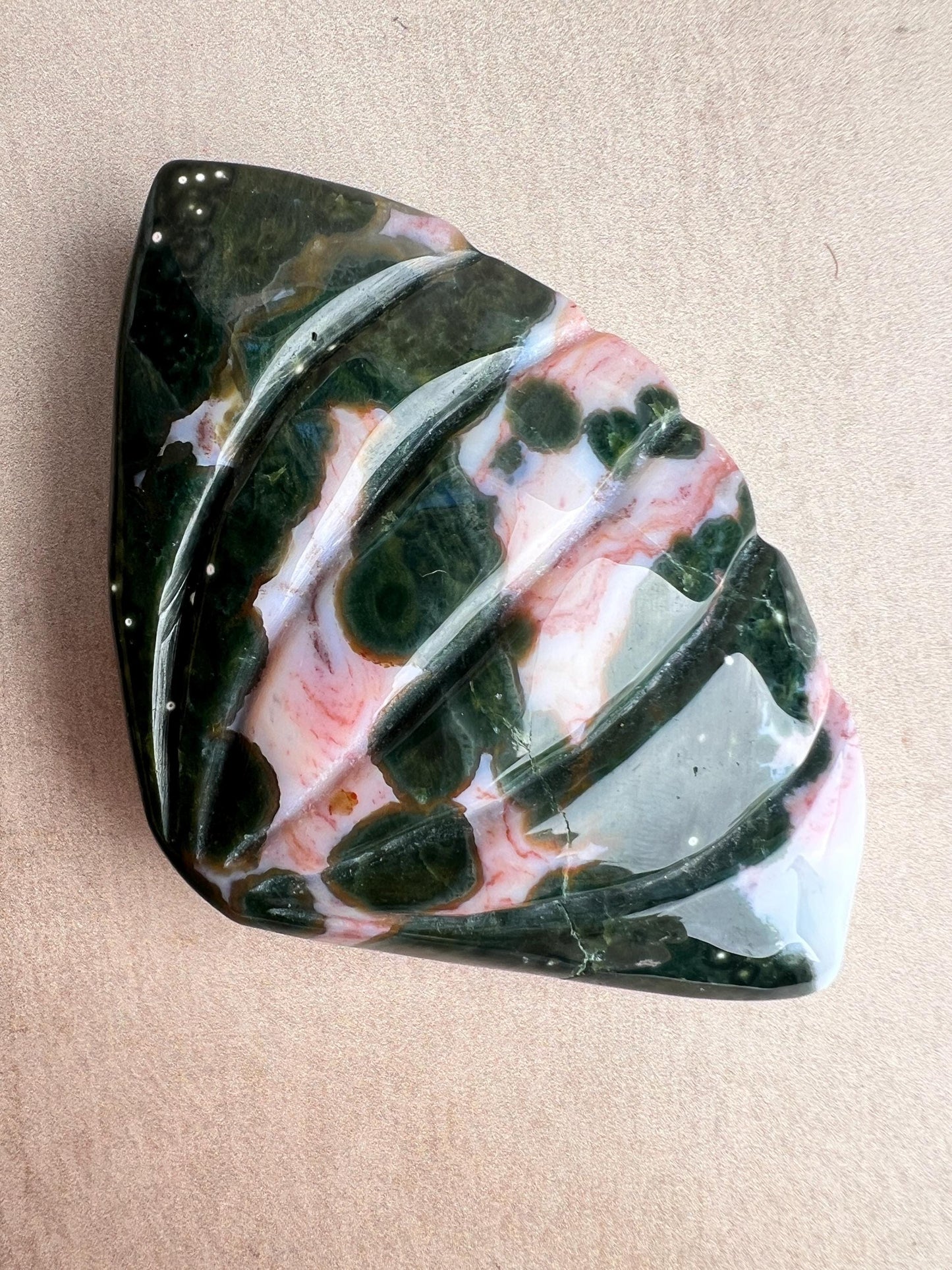 XXL Ocean Jasper Seashell Carving: Hand Carved Crystal Decor