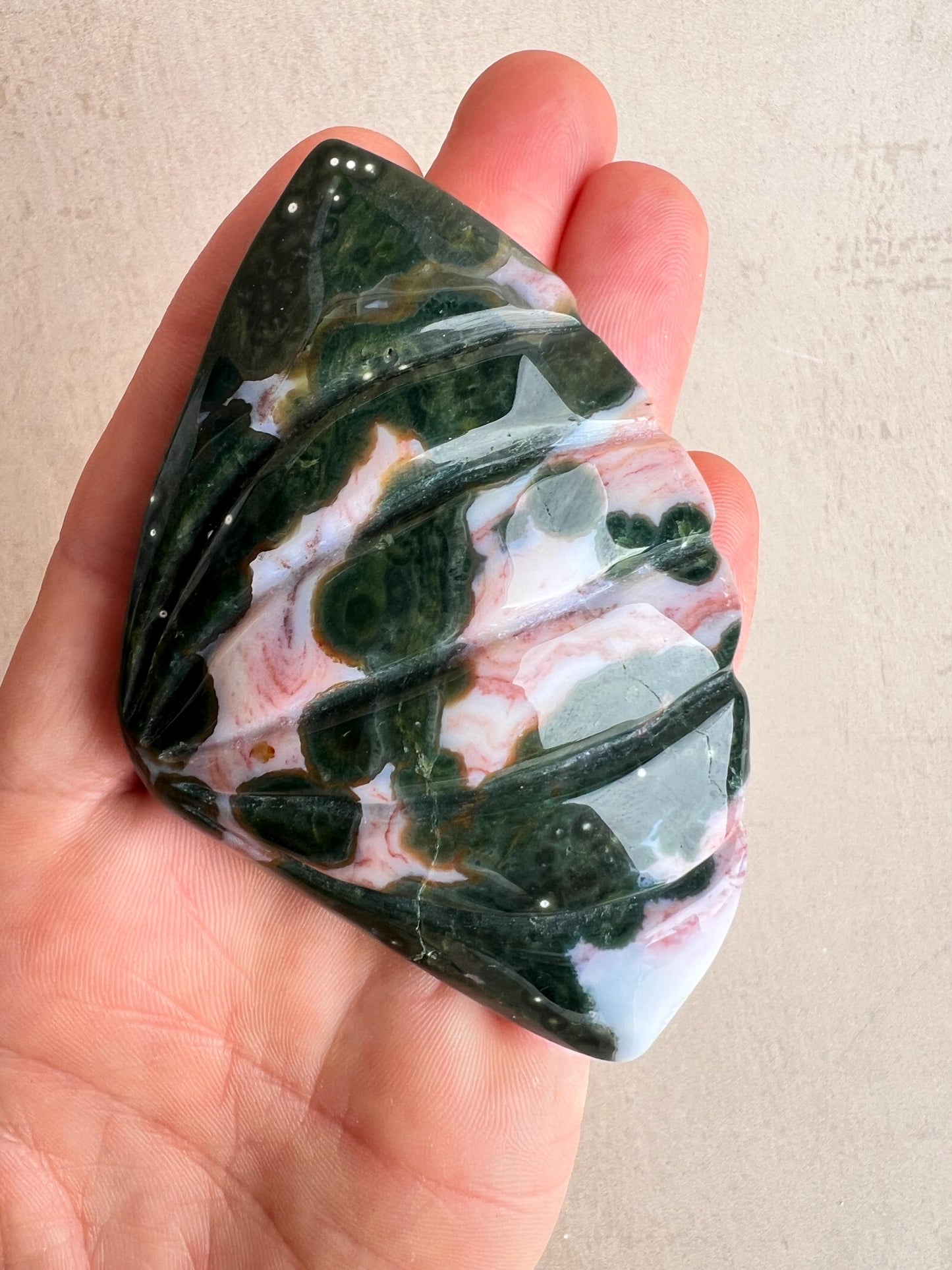 XXL Ocean Jasper Seashell Carving: Hand Carved Crystal Decor