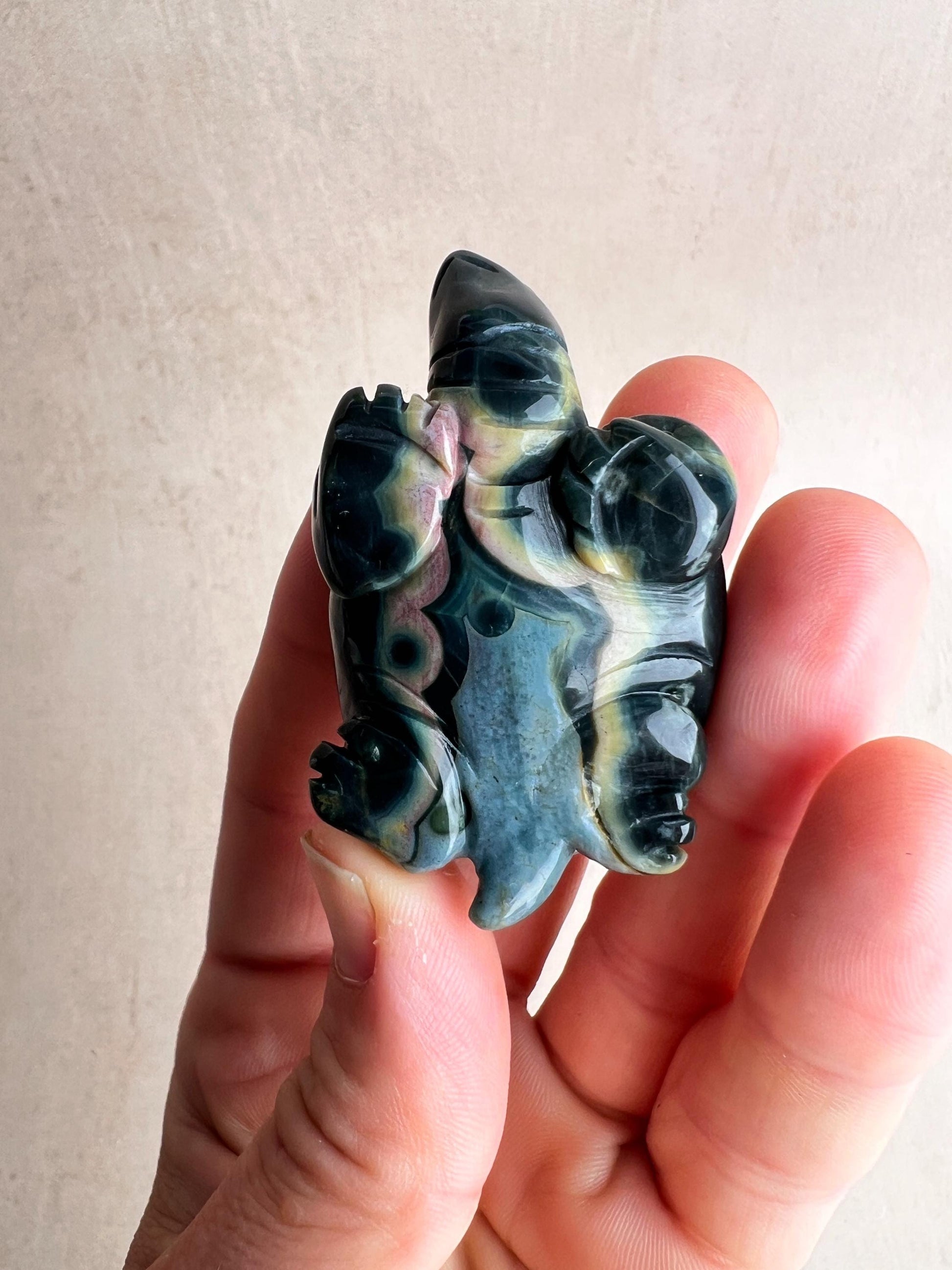 Ocean Jasper Carved Turtle: Marovato Crystal Figurine