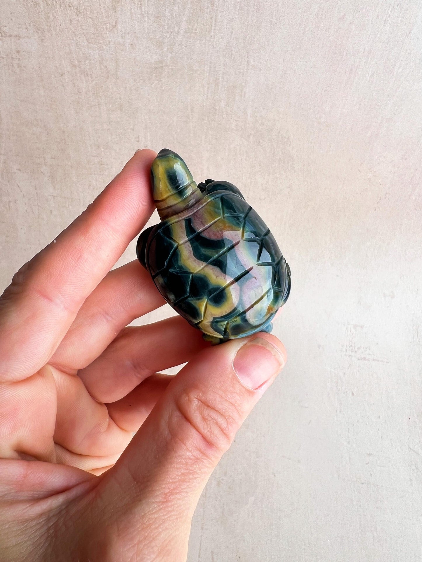 Ocean Jasper Carved Turtle: Marovato Crystal Figurine